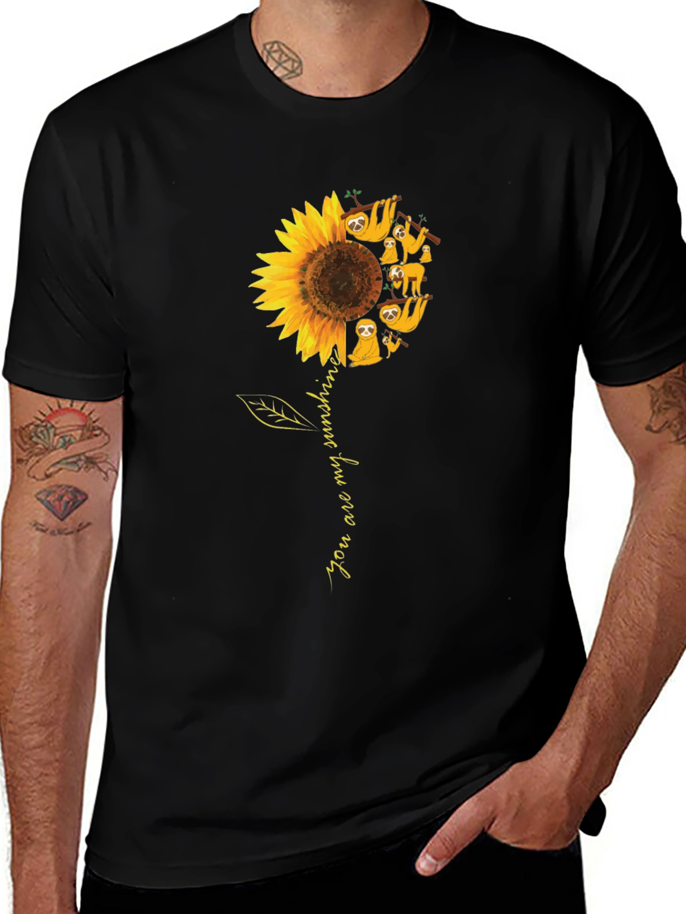 Black Sloth Sunflower Graphic T-Shirt - You Are My Sunshine main image