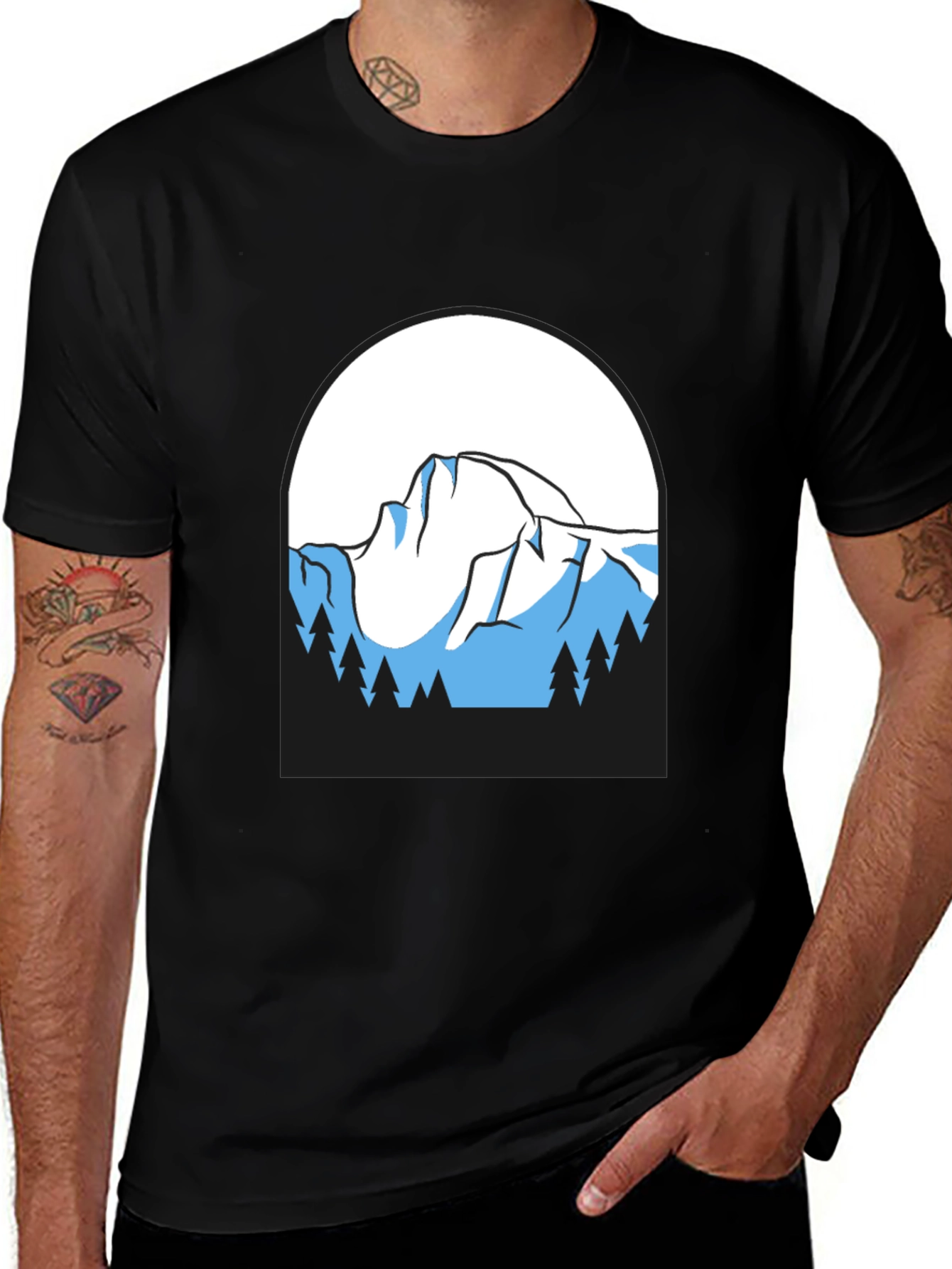Variant 5 of Men's Black T-Shirt with Mountain and Trees Graphic