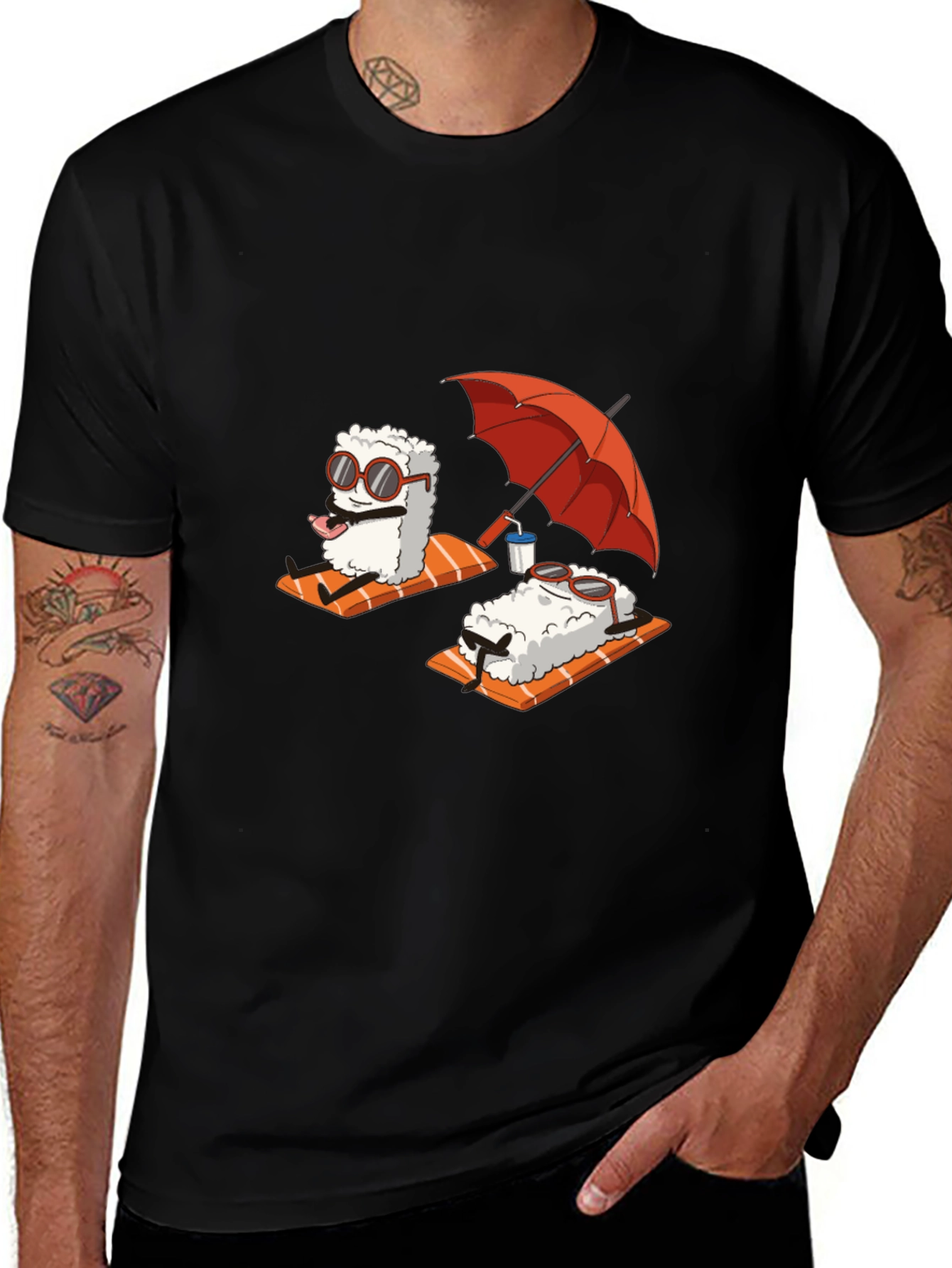 Variant 5 of Sushi Beach Black T-Shirt - Funny Summer Tee