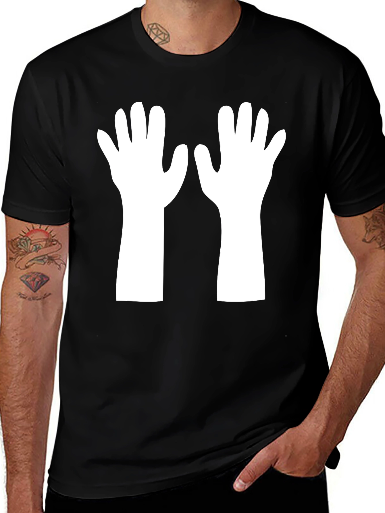 Variant 27 of Black T-Shirt with White Hands Graphic