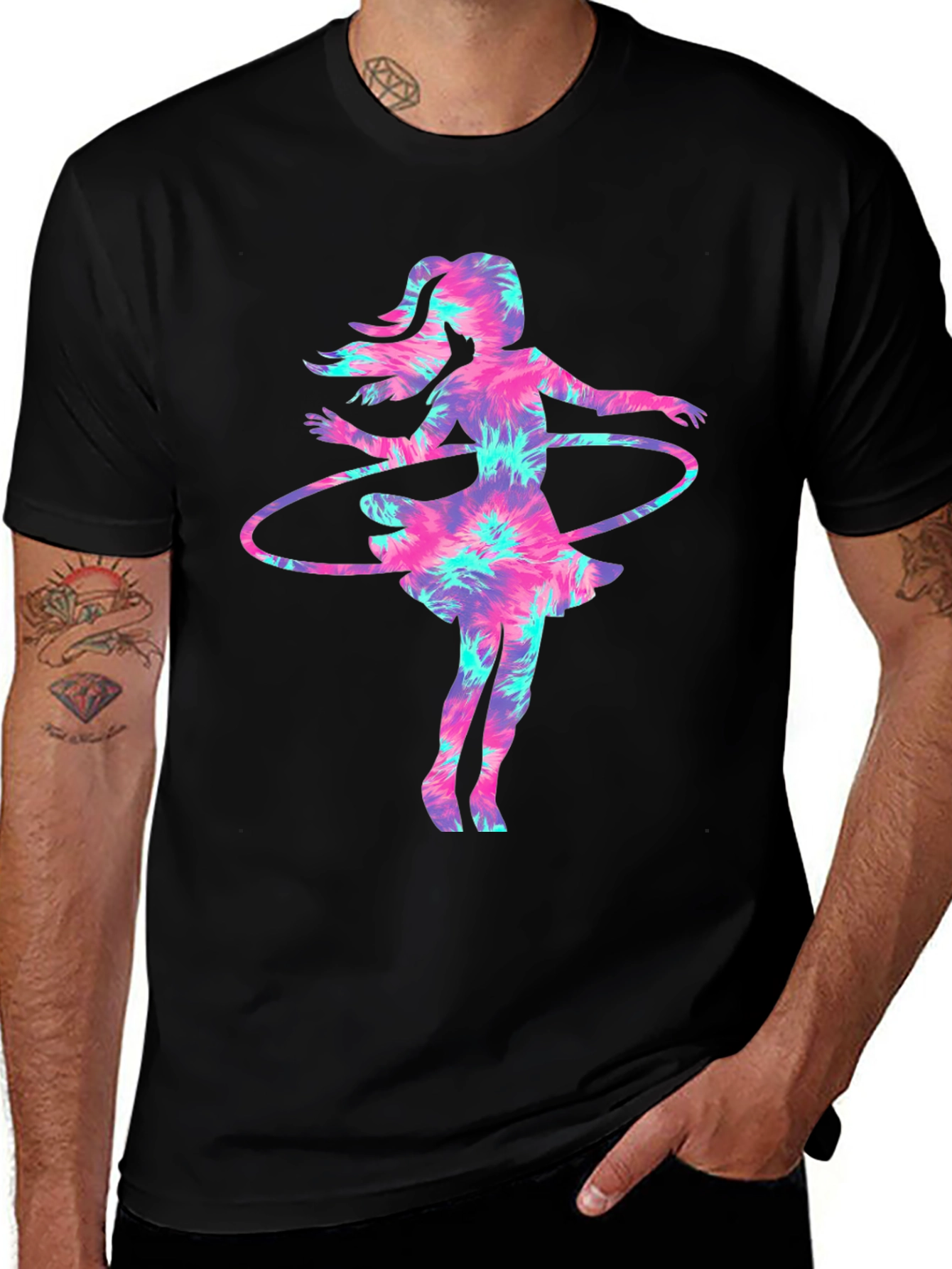 Tie-Dye Hula Girl Graphic Tee - Casual & Unique