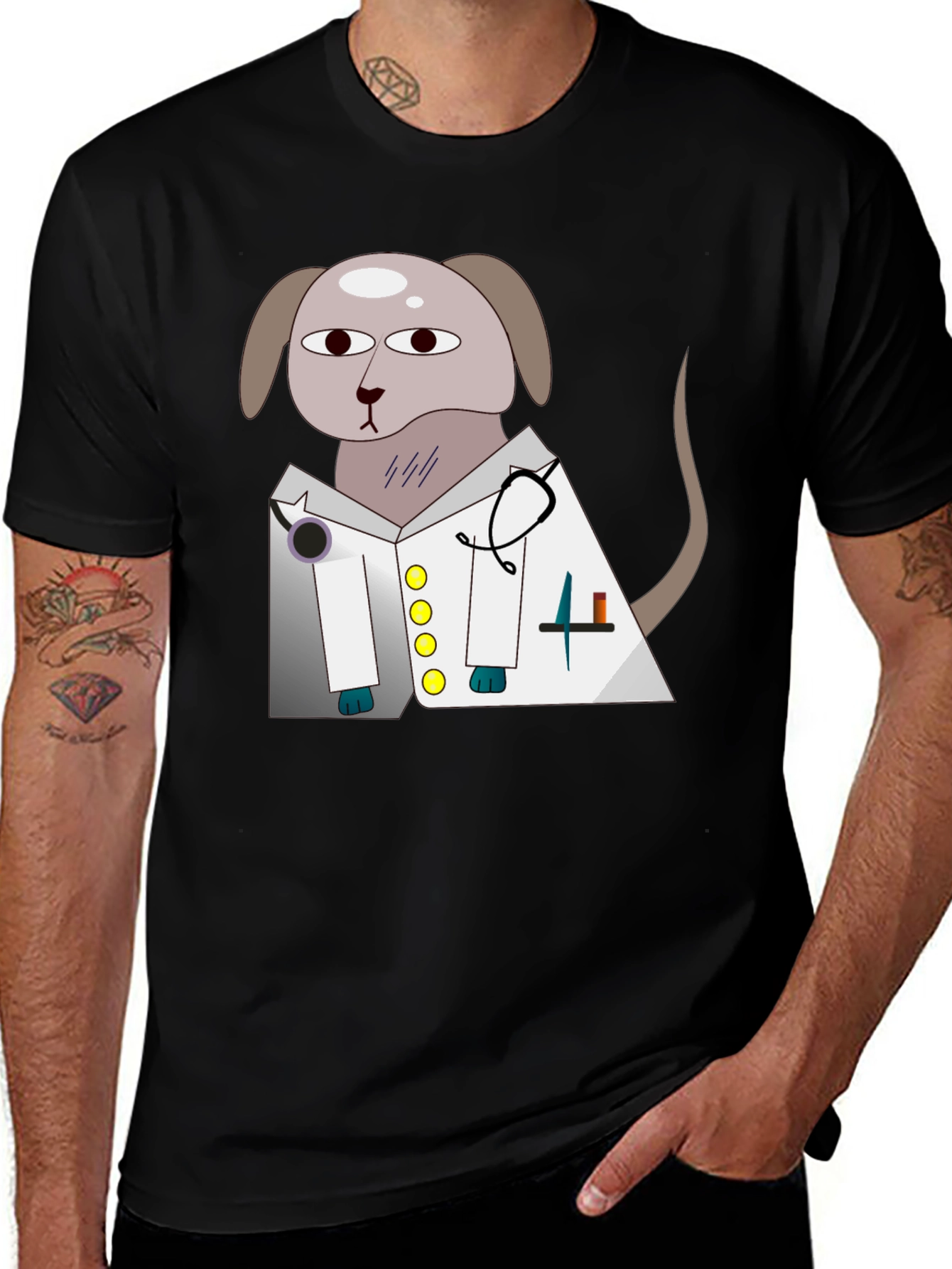 Variant 10 of Vet Dog Cartoon Graphic T-Shirt - Black