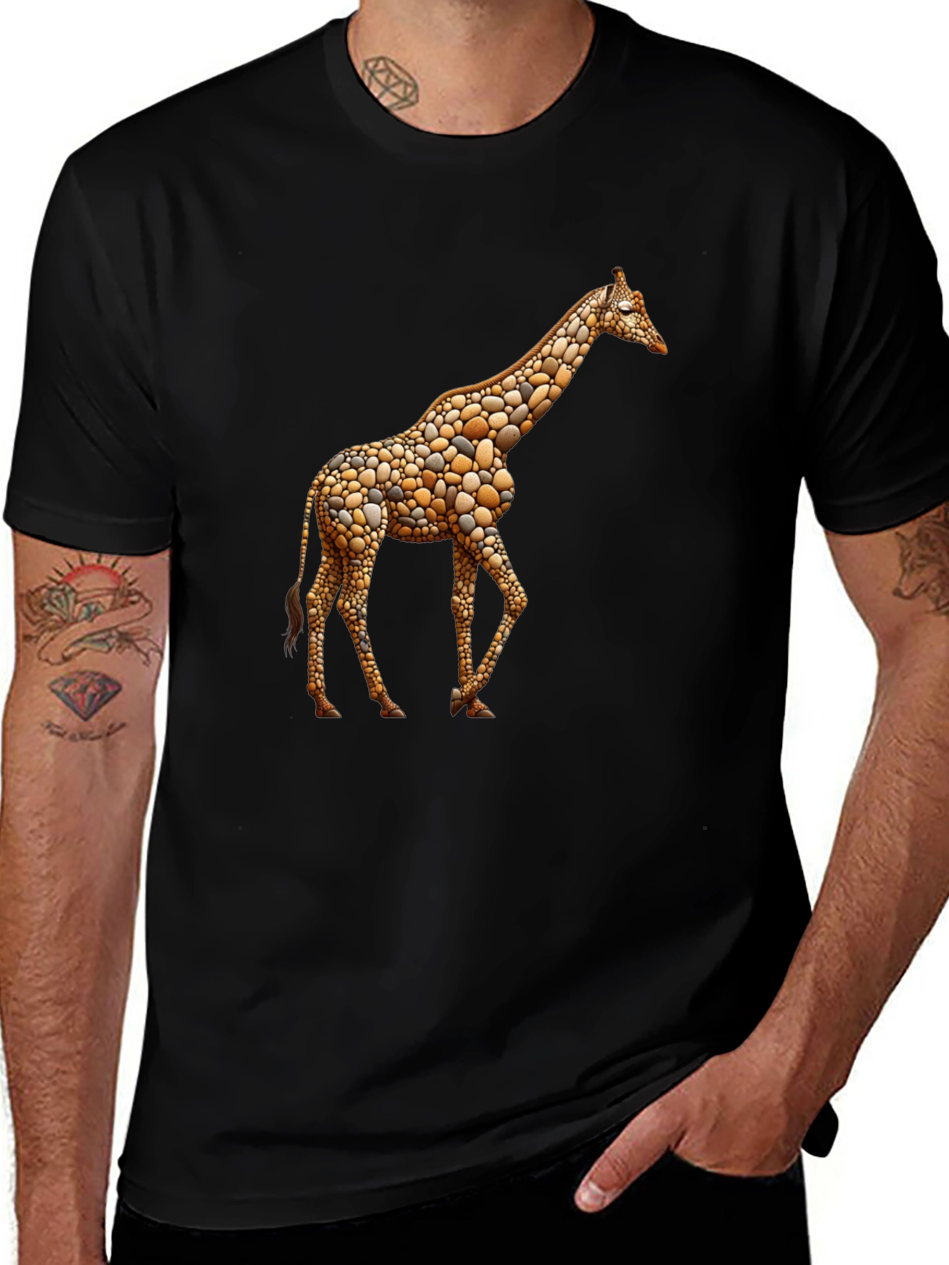Variant 2 of Giraffe Pebble Art Black T-Shirt
