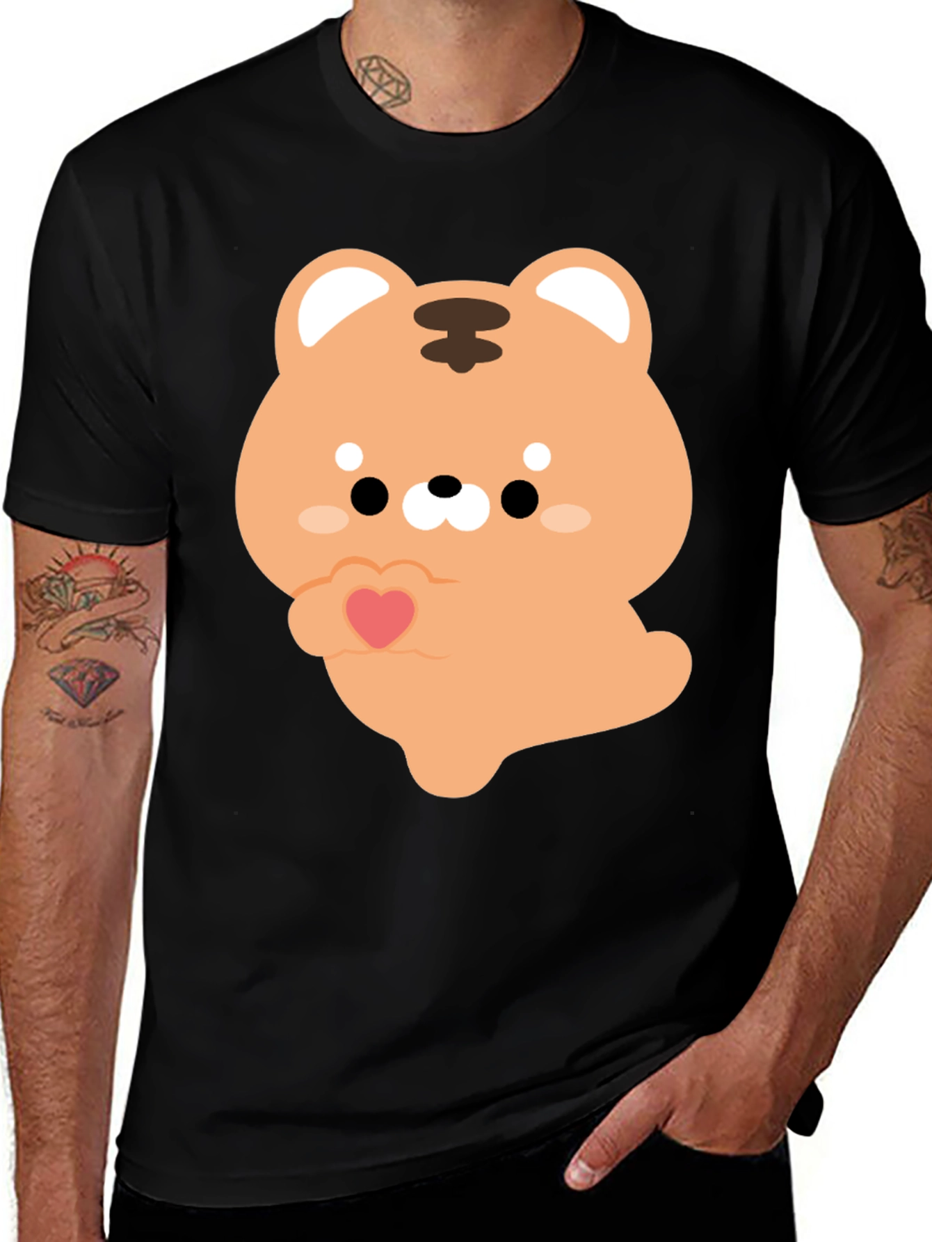 Variant 30 of Cute Cartoon Tiger Holding Heart Graphic Tee