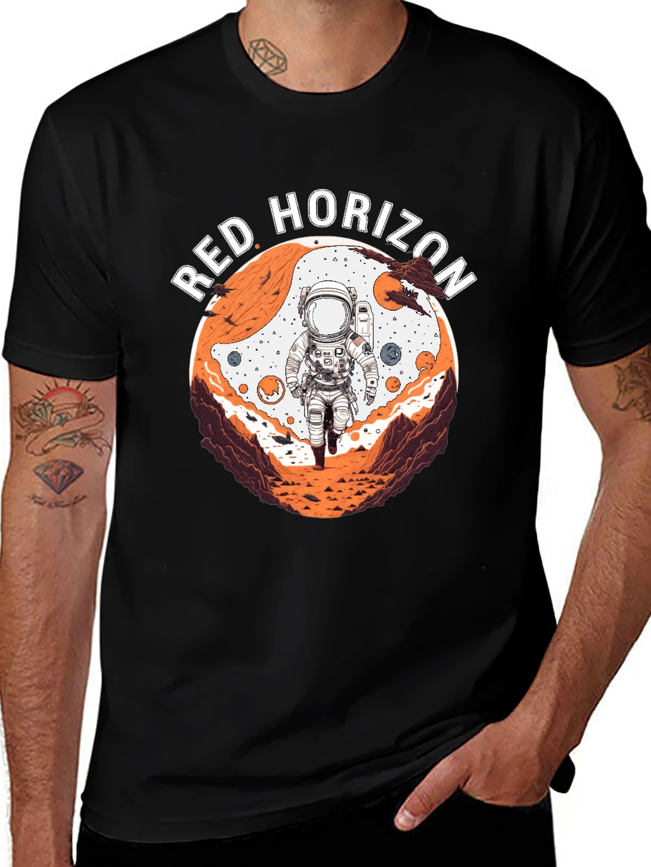 Black Red Horizon Astronaut Graphic Tee - Black main image