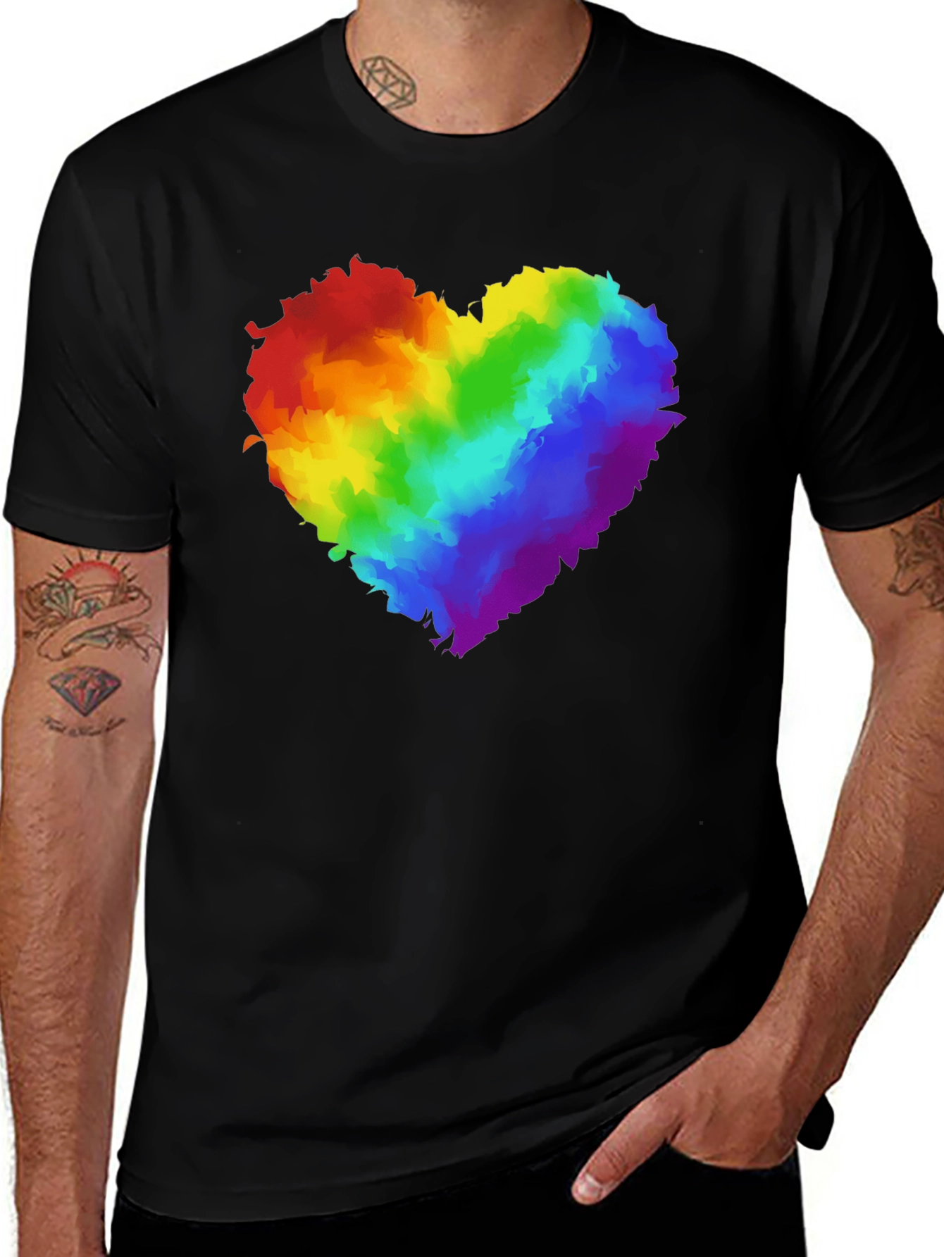 Variant 8 of Rainbow Heart Graphic Black T-Shirt Pride