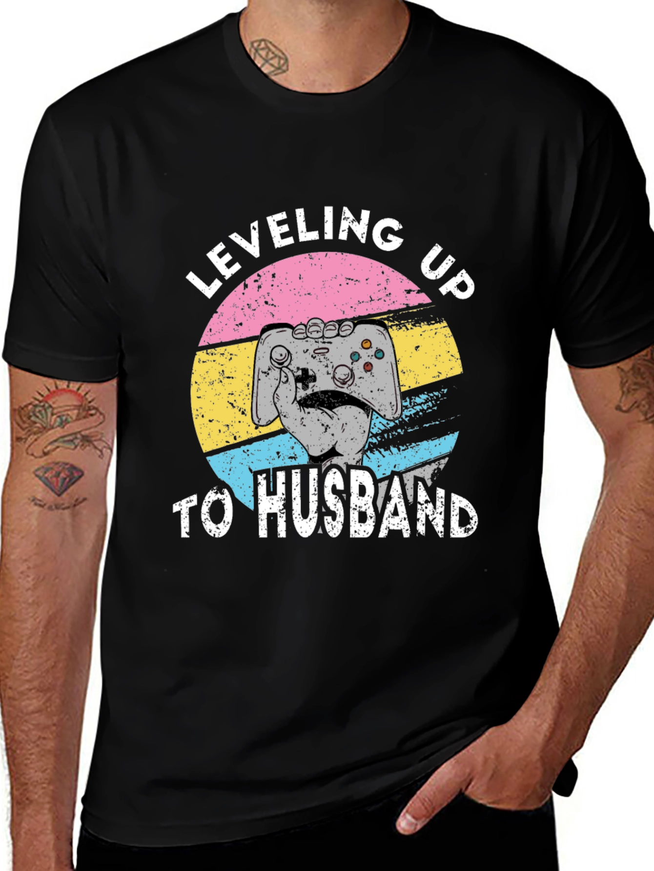 Black Leveling Up to Husband Gamer T-Shirt main image