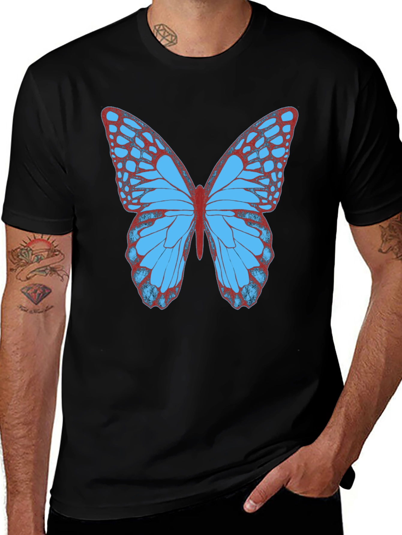 Blue Butterfly Graphic Tee - Casual Cotton Shirt
