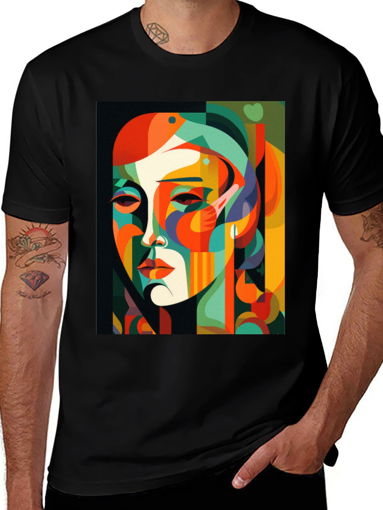 Variant 24 of Abstract Face Graphic Print Black Tee