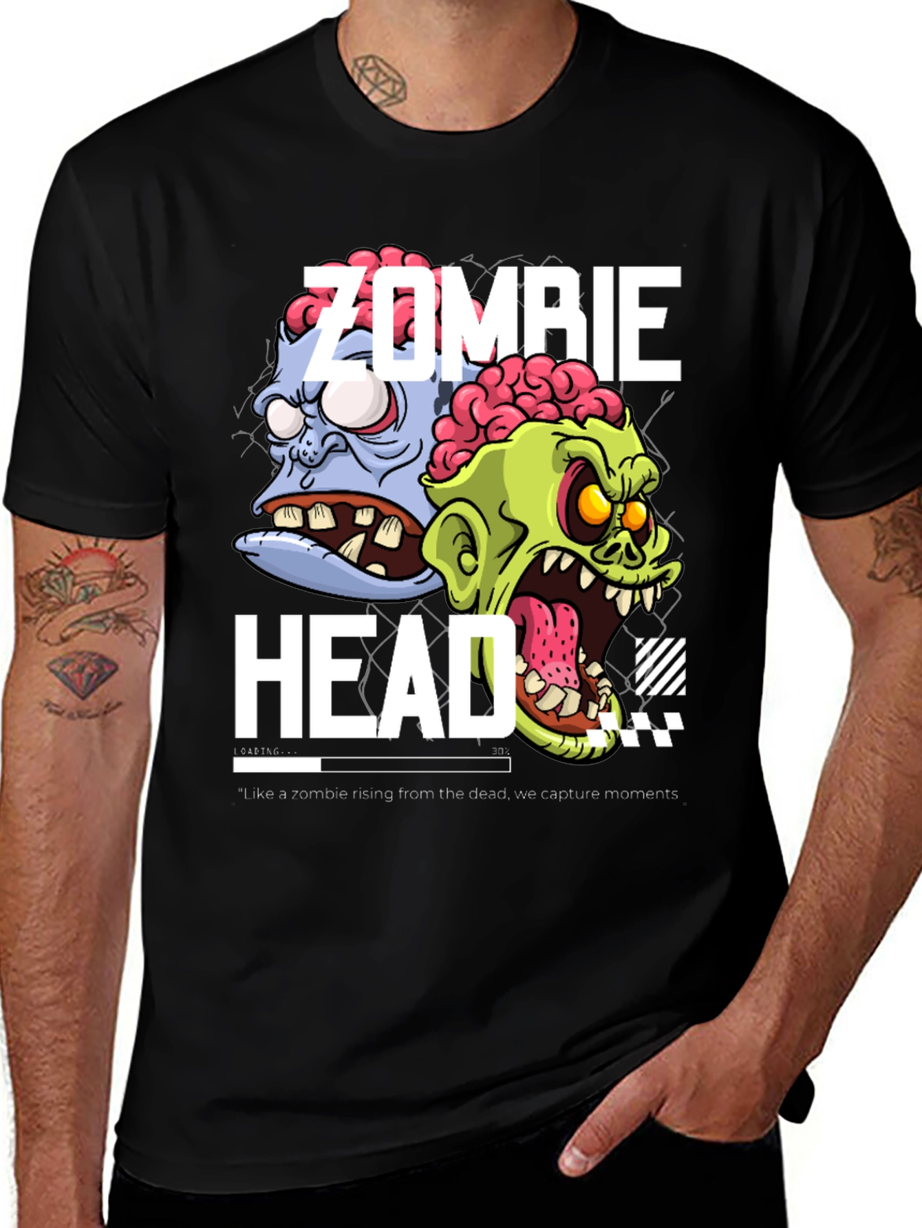 Variant 16 of Zombie Head Graphic Print Black T-Shirt
