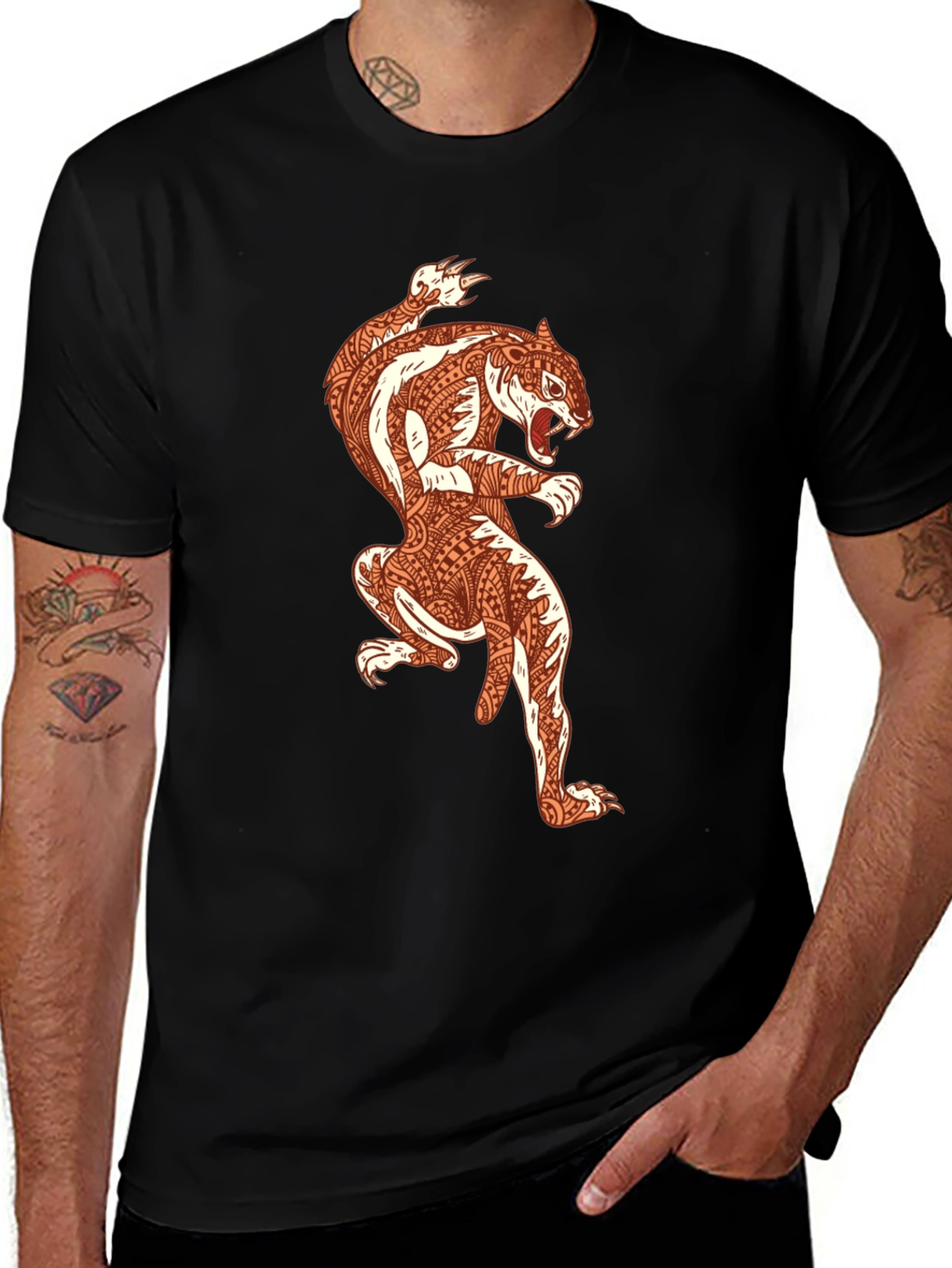 Variant 8 of Men's Black Graphic Tee - Tiger Design