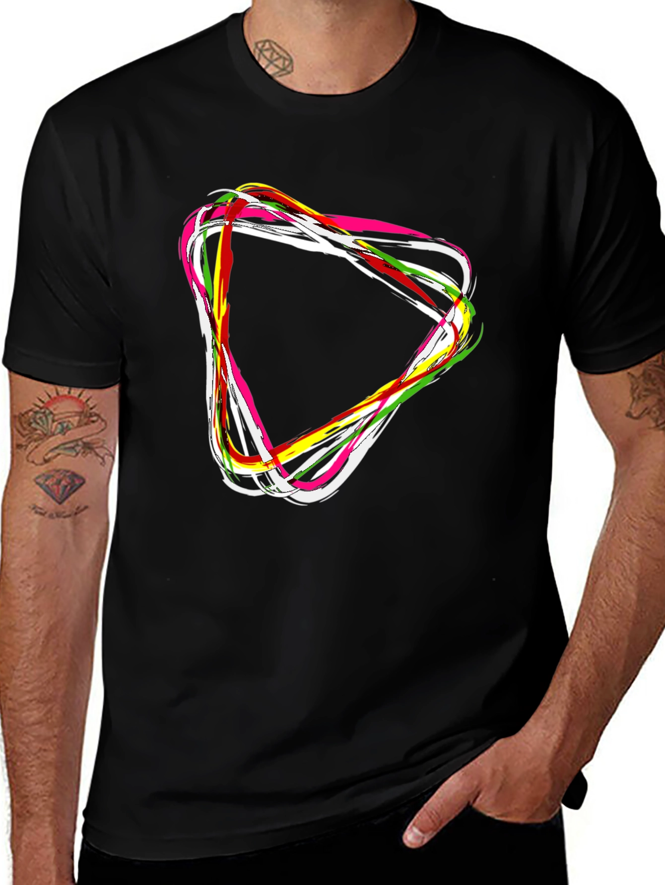 Abstract Triangle Graphic Black T-Shirt