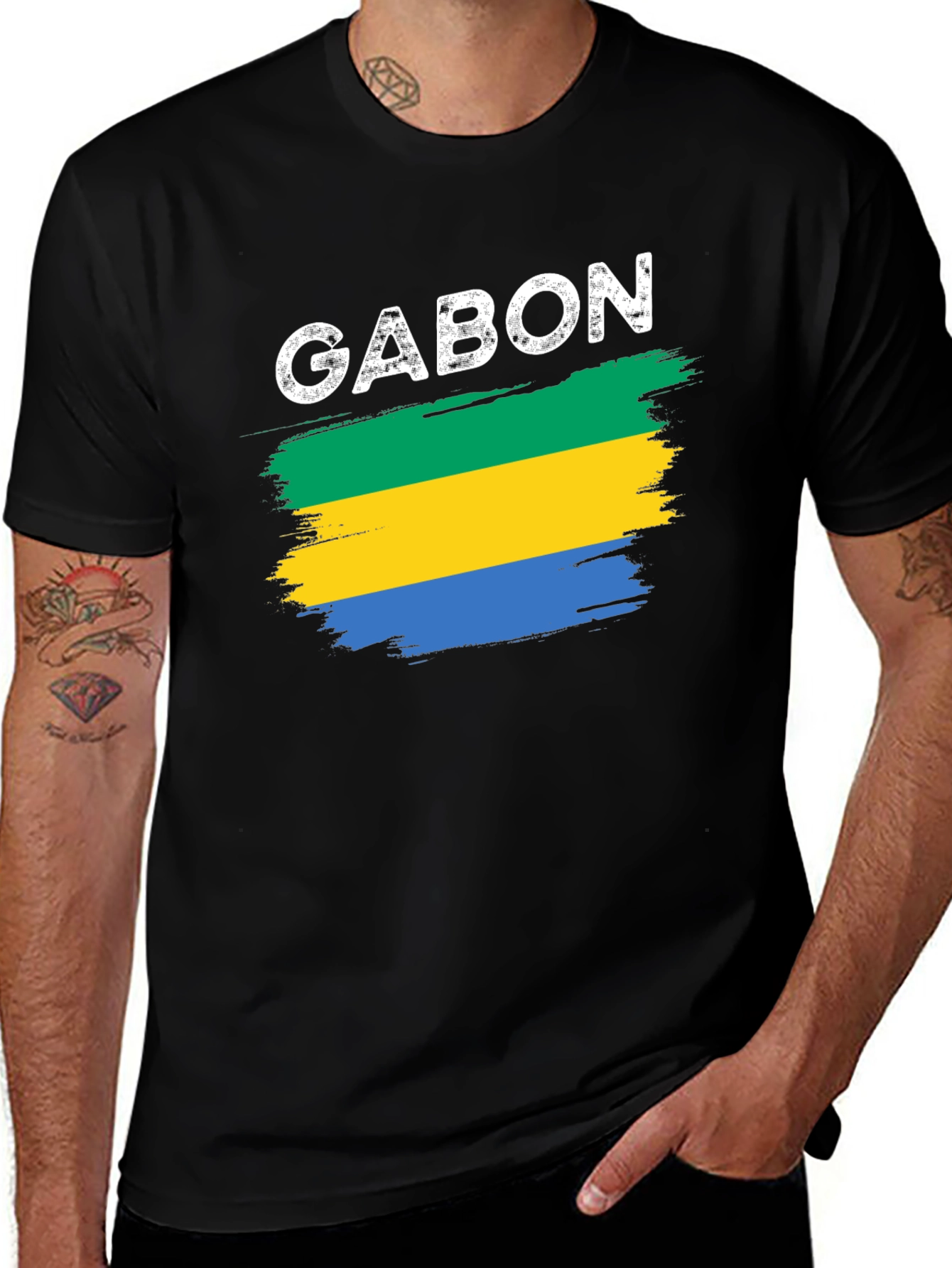 Gabon Flag T-Shirt - Distressed Style Graphic Tee