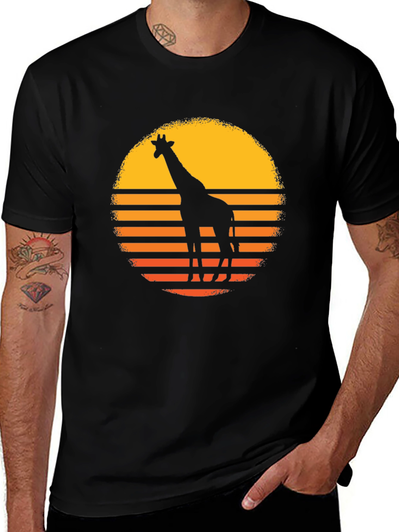 Variant 30 of Giraffe Sunset Graphic Tee - Stylish Casual Wear
