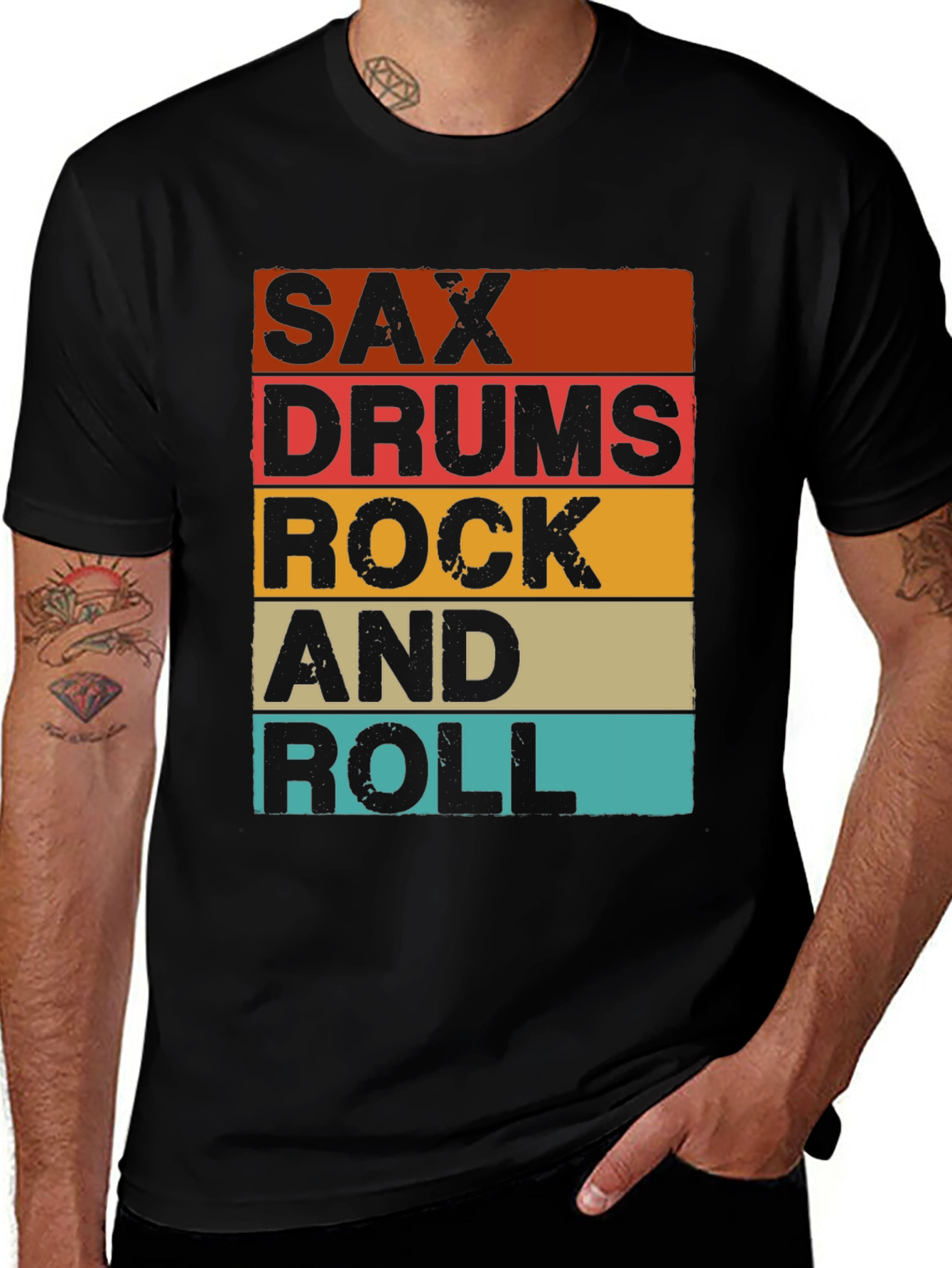 Variant 17 of Sax Drums Rock and Roll Retro Music T-Shirt
