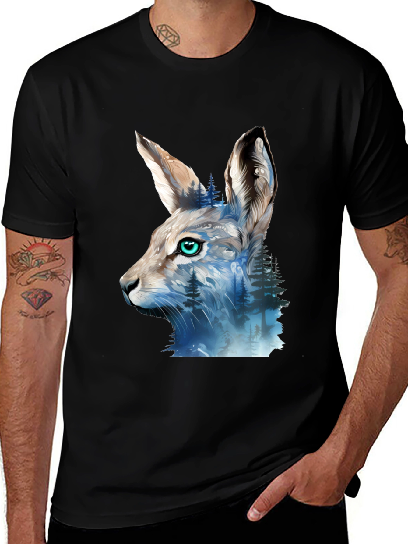 Variant 10 of Hare Forest Graphic Tee - Unique Animal Print T-Shirt