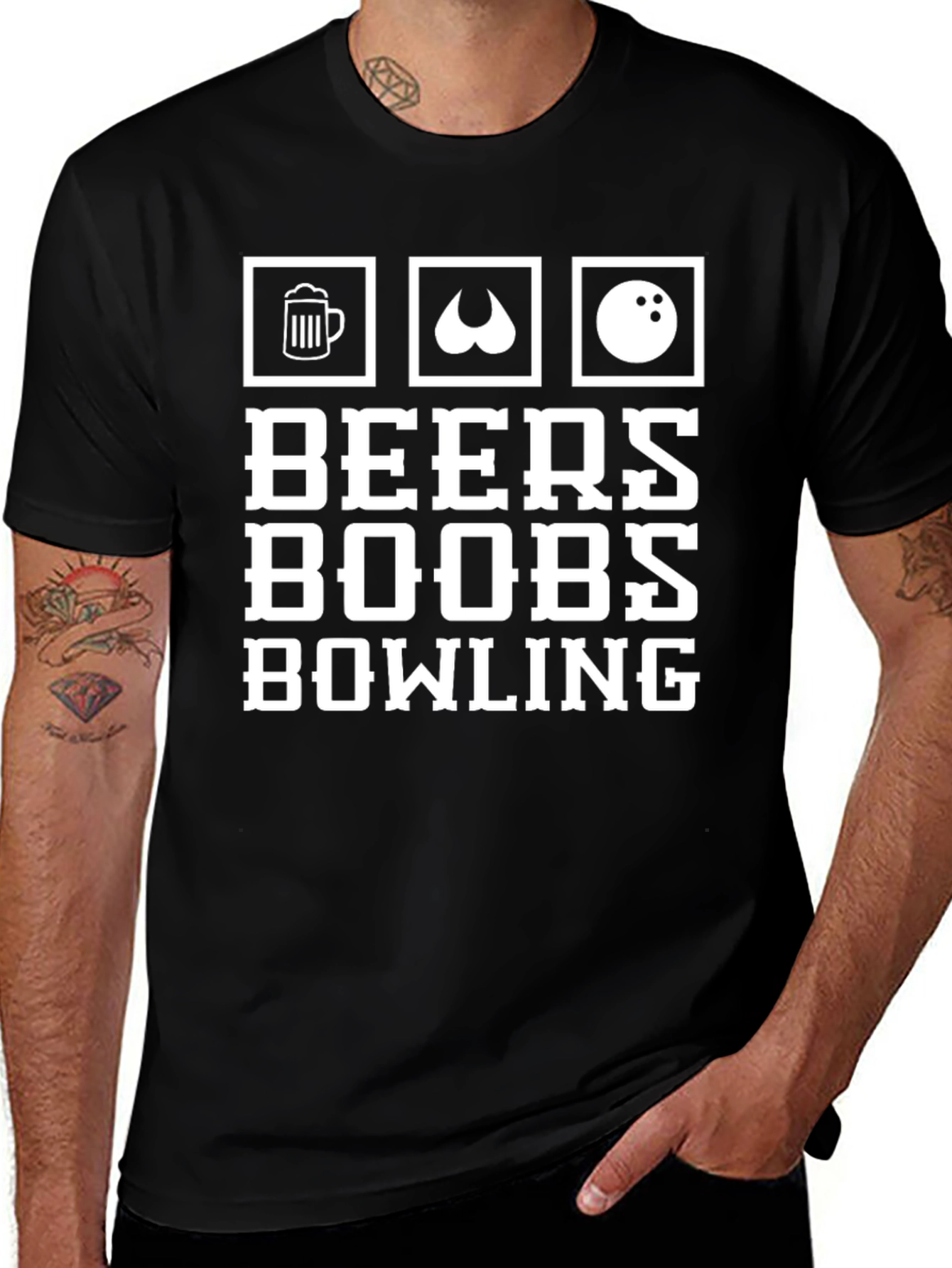 Variant 28 of Beers Boobs Bowling Graphic Tee