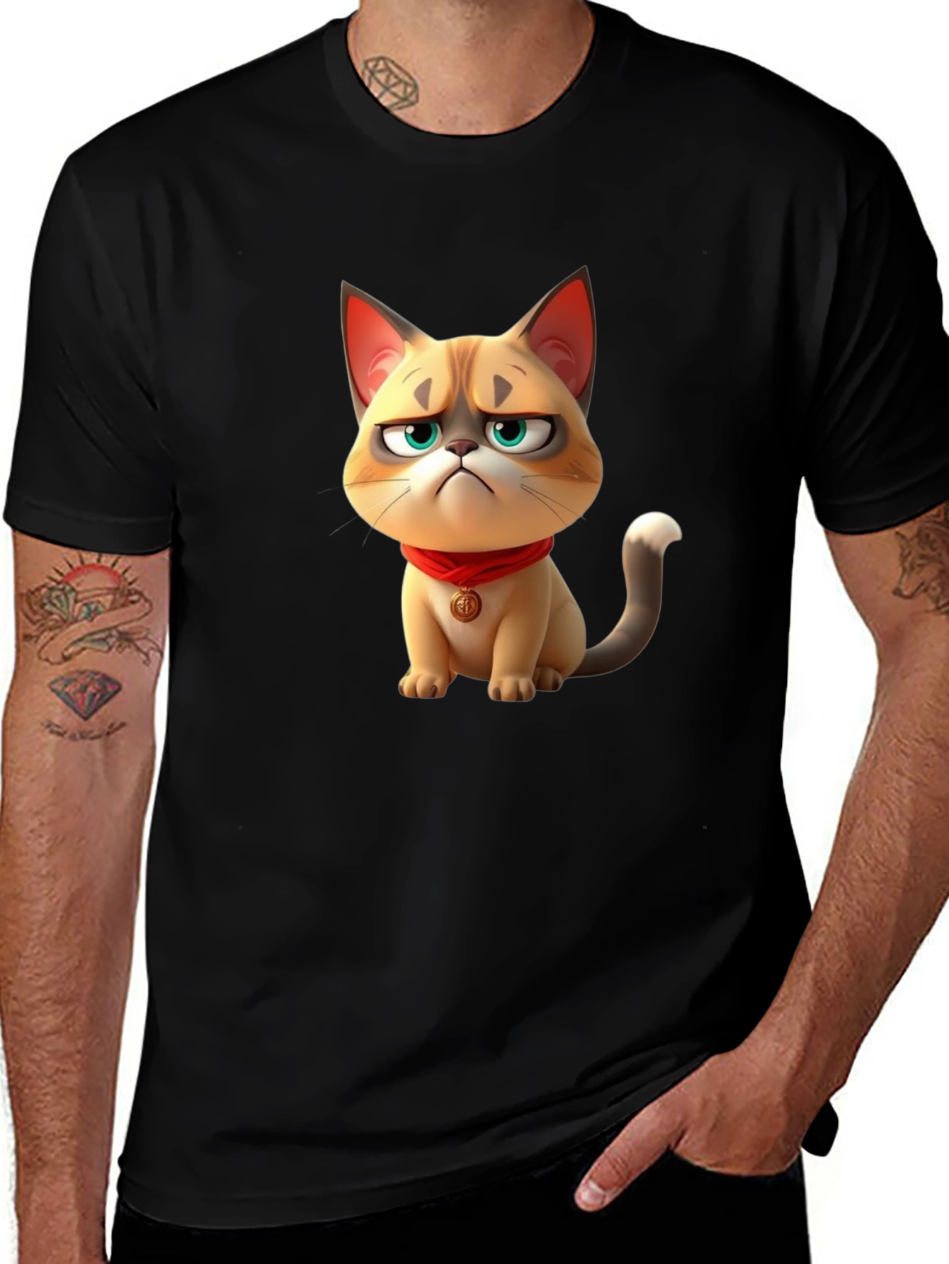Variant 2 of Grumpy Cartoon Cat T-Shirt - Unisex Black Tee