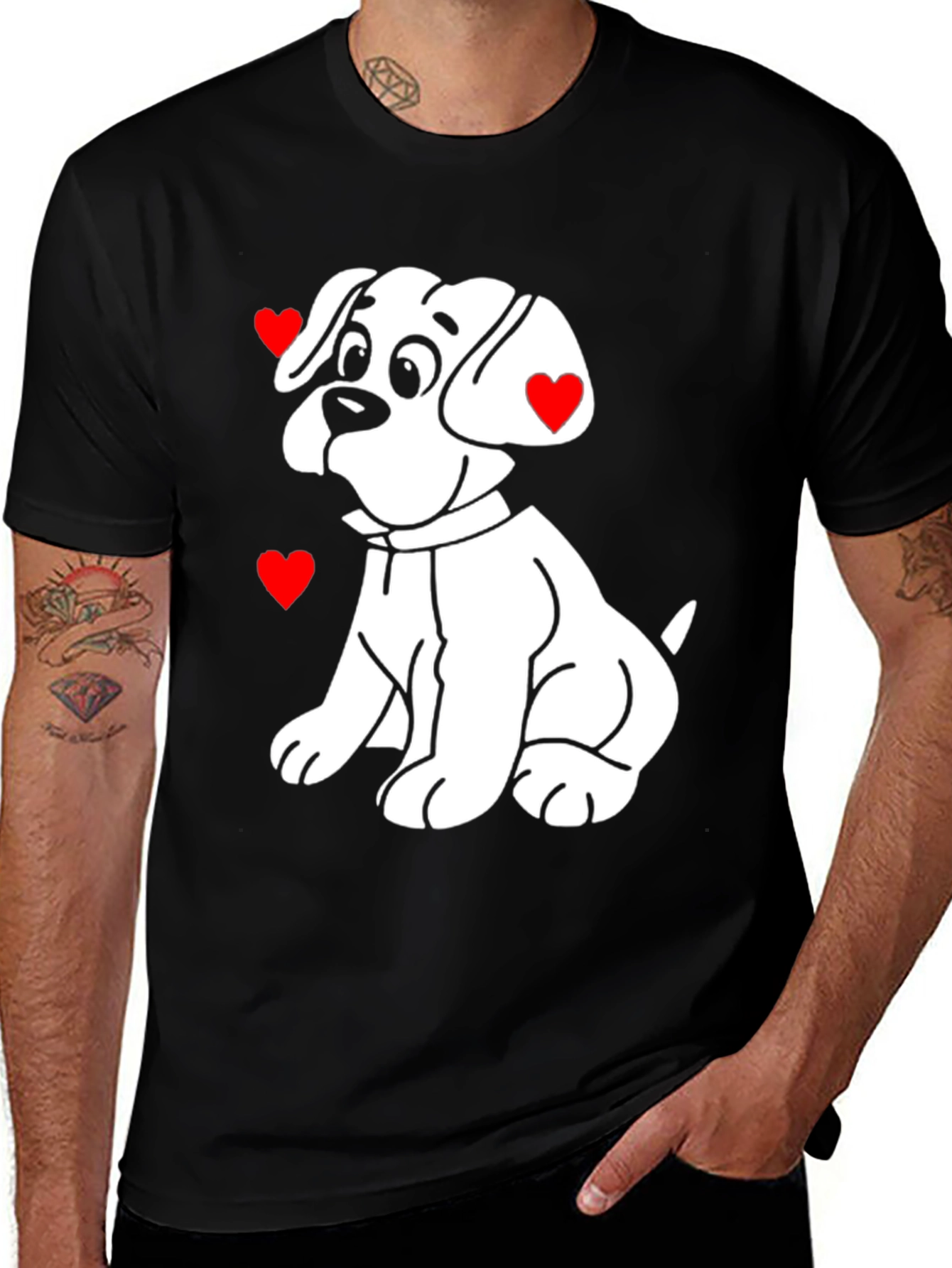 Variant 15 of Cute Cartoon Dog with Hearts Graphic Tee