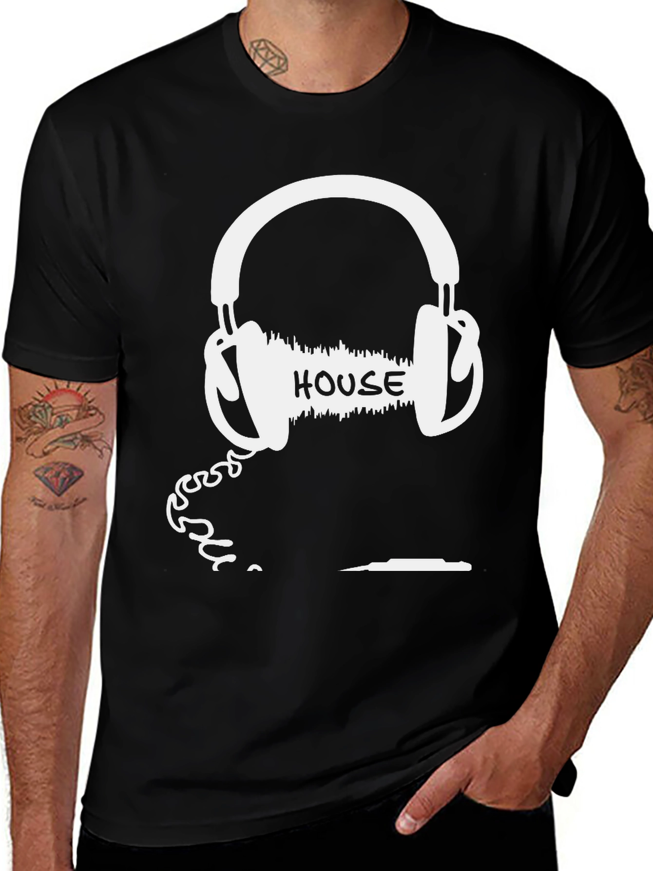 Black House Music Headphones Graphic Tee - Cool DJ Shirt main image