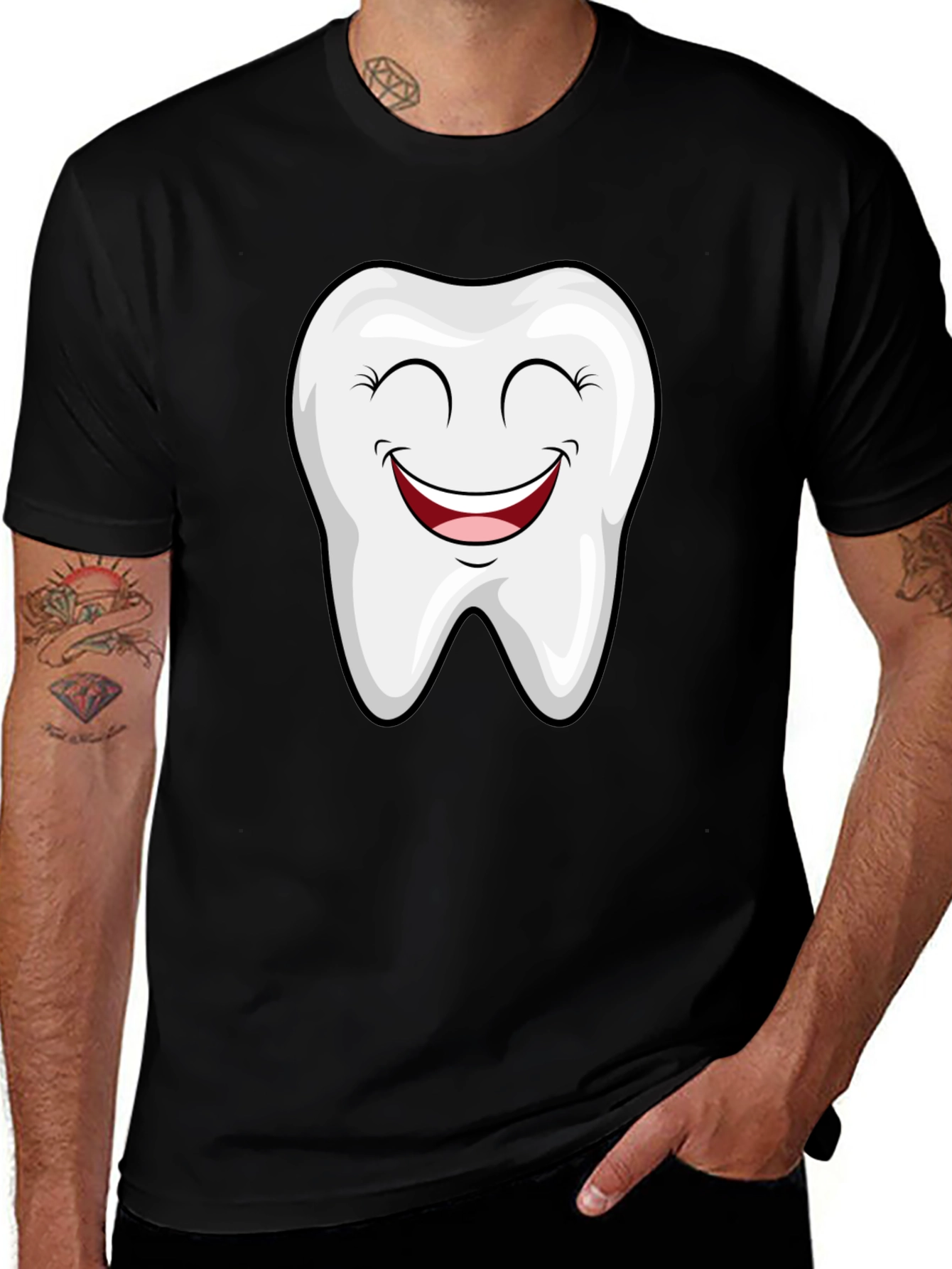 Variant 19 of Smiling Tooth Graphic Tee - Black Cotton T-Shirt