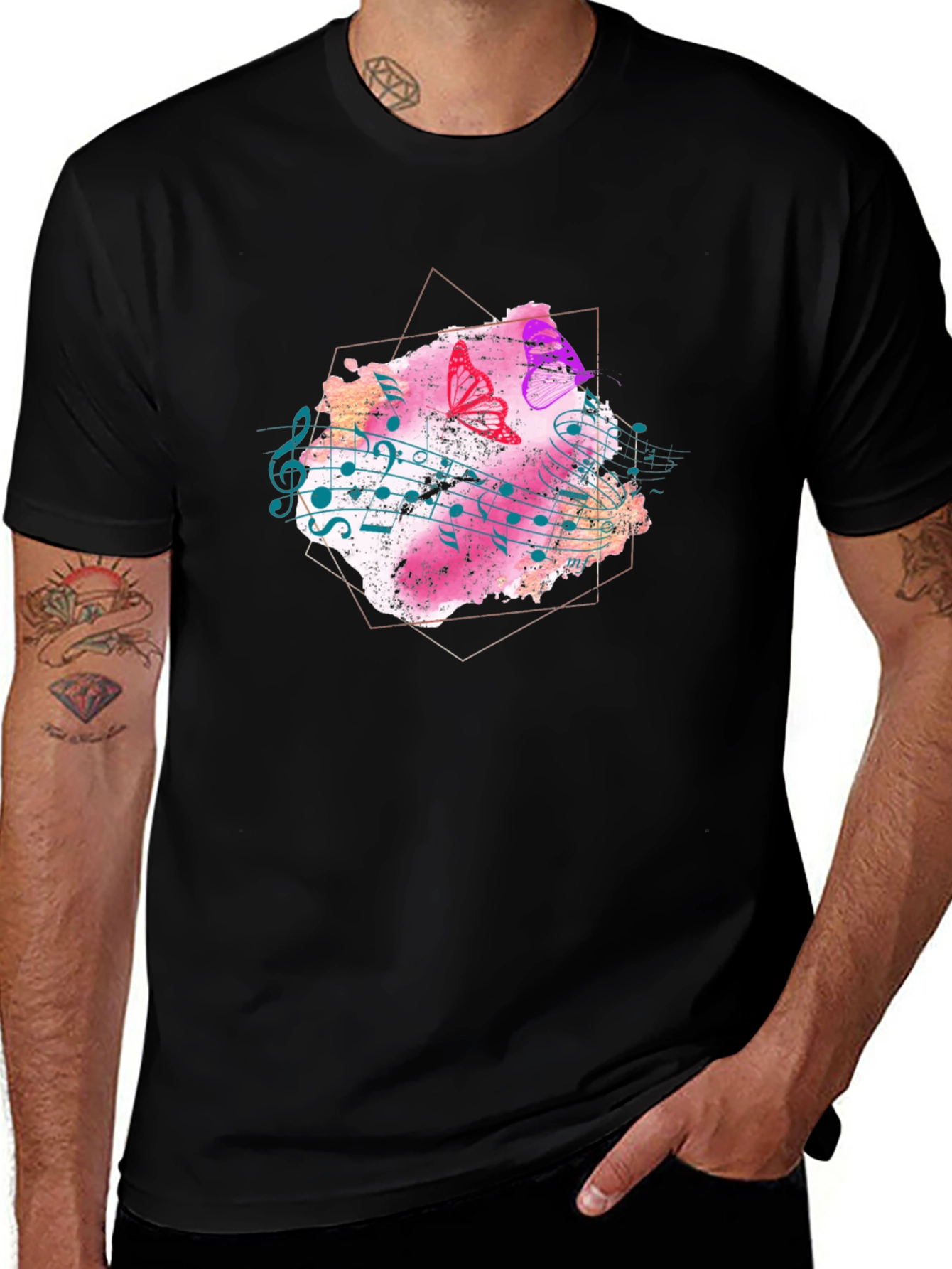 Musical Butterfly Graphic Tee - Stylish Men's T-Shirt