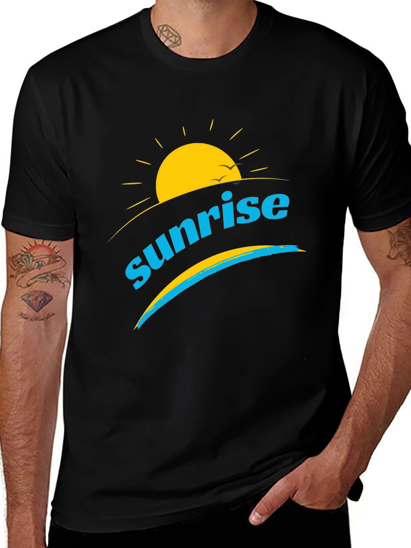 Variant 14 of Sunrise Graphic T-Shirt - Black Cotton Blend