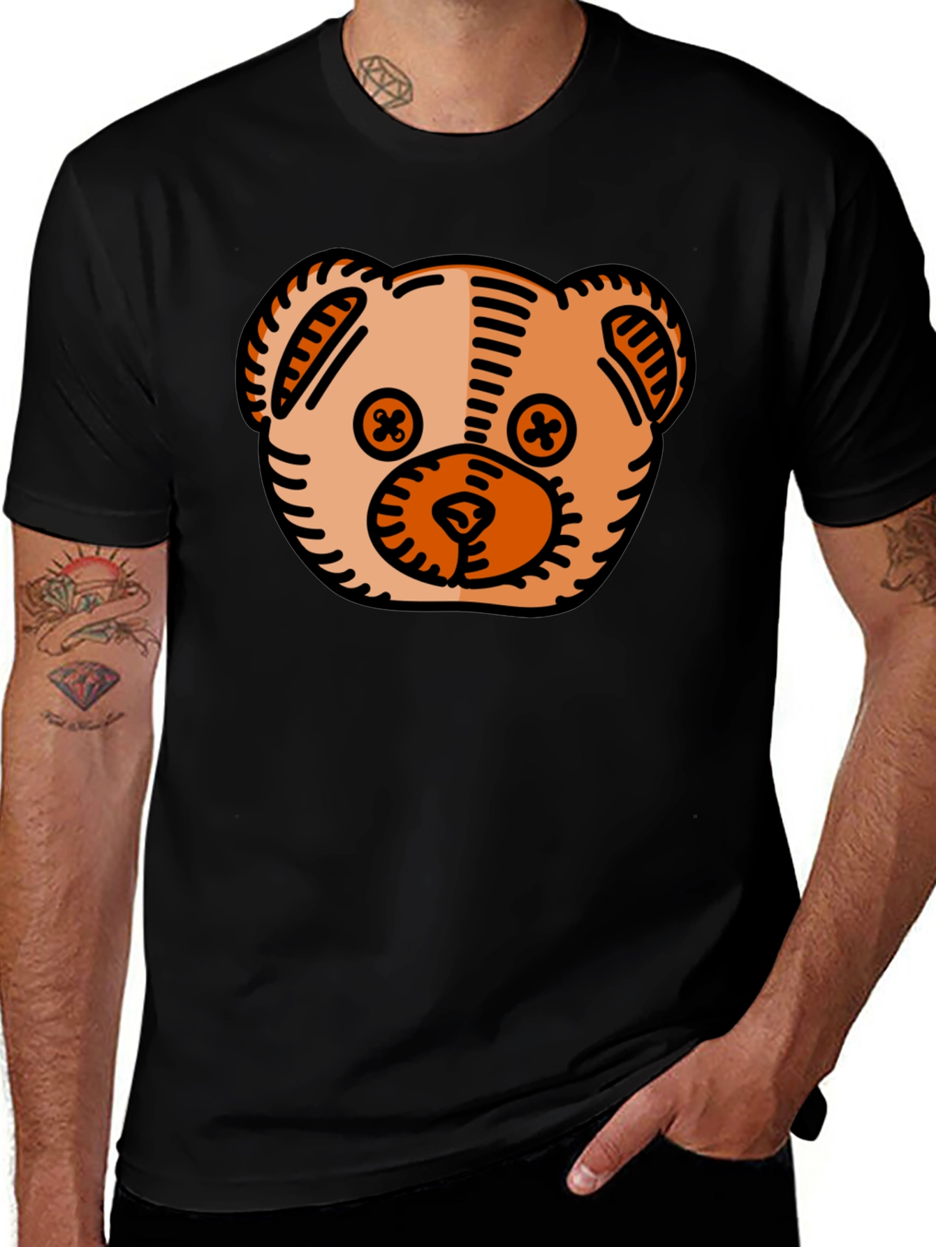 Variant 20 of Cute Cartoon Teddy Bear Graphic Black T-Shirt