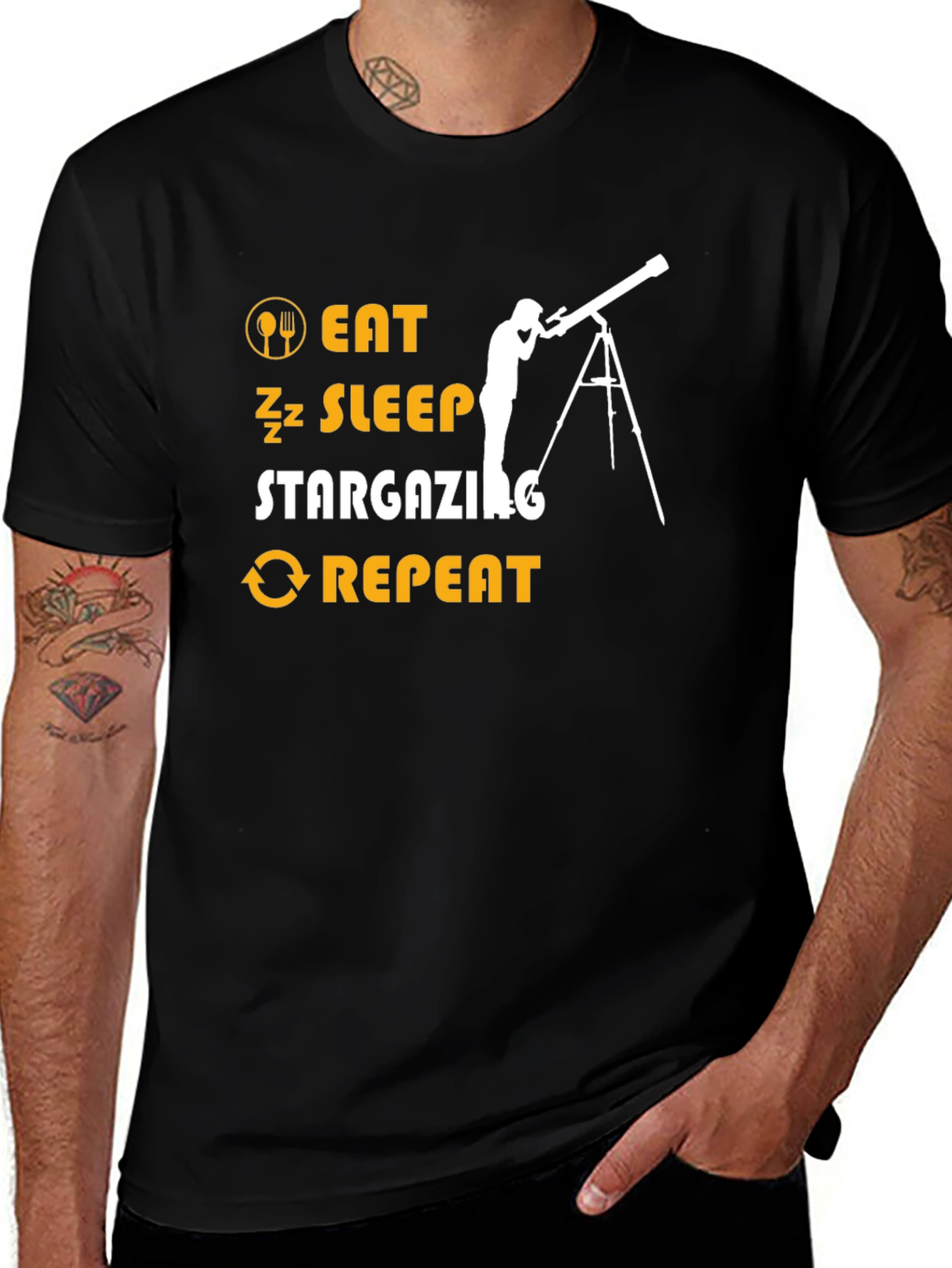 Variant 8 of Eat Sleep Stargazing Repeat Black T-Shirt