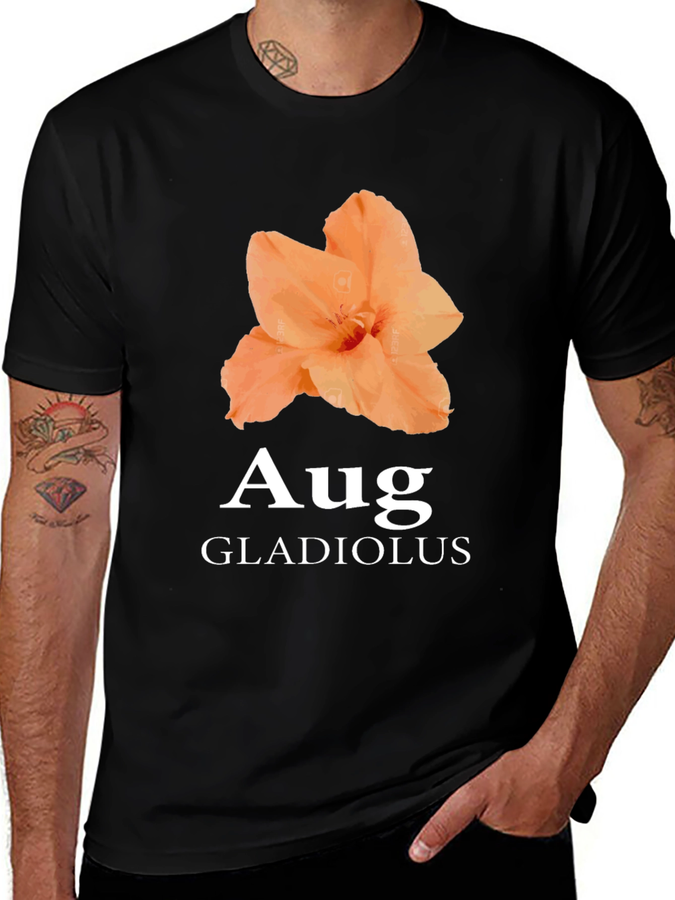 Variant 10 of August Gladiolus Flower Black T-Shirt