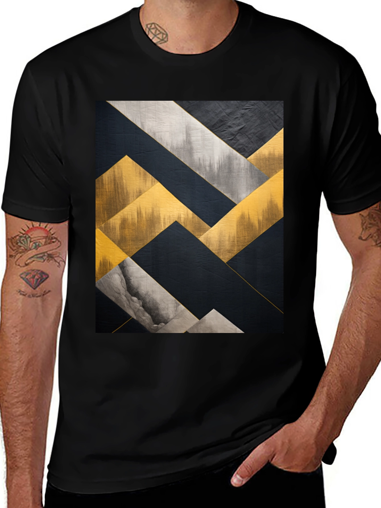 Variant 13 of Abstract Geometric Art Men's Black T-Shirt