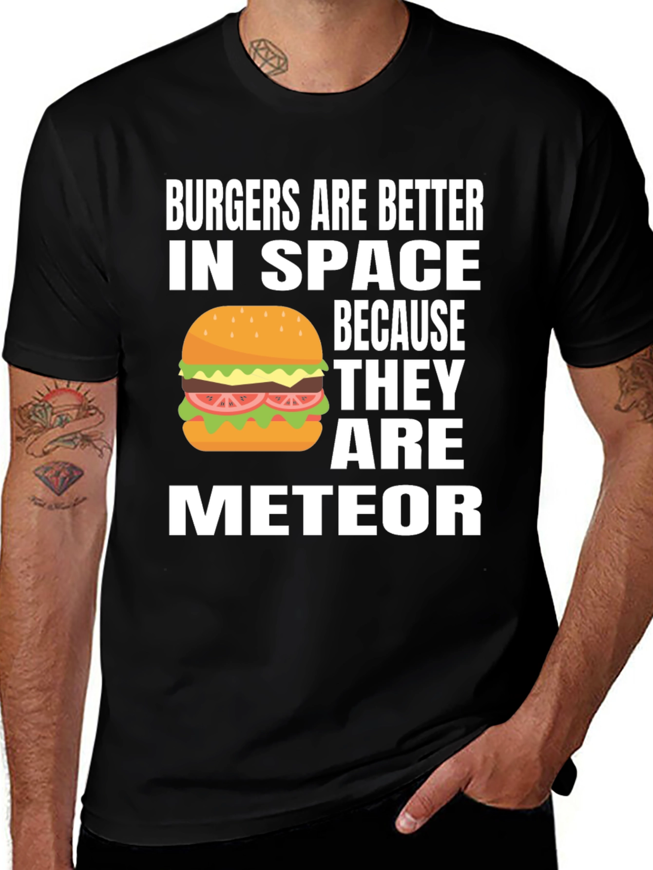 Variant 14 of Burgers in Space T-Shirt - Meteor Funny Graphic Tee