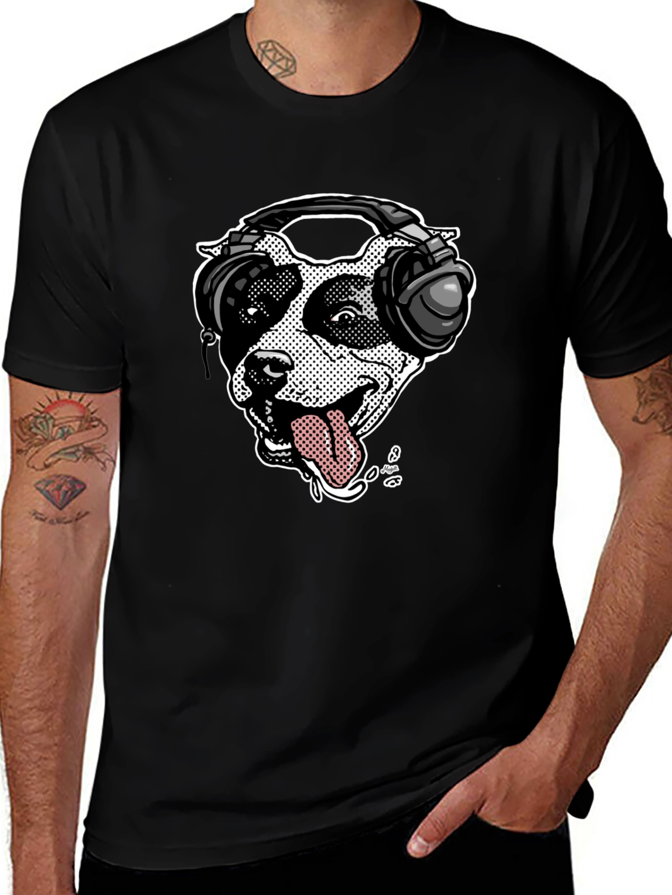 Black Dog with Headphones Graphic T-Shirt main image