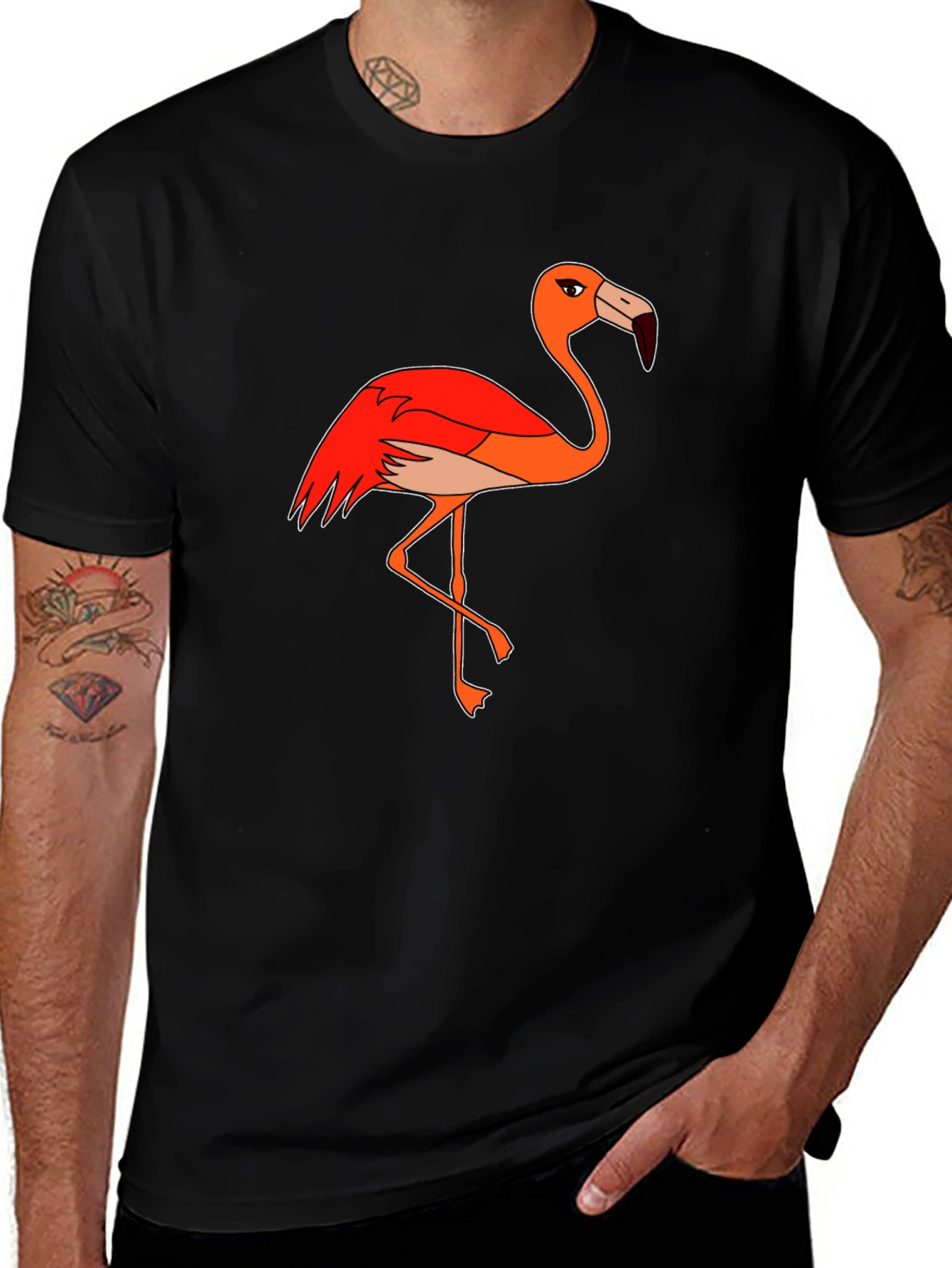 Variant 6 of Funny Flamingo Graphic Tee - Black Cotton T-Shirt