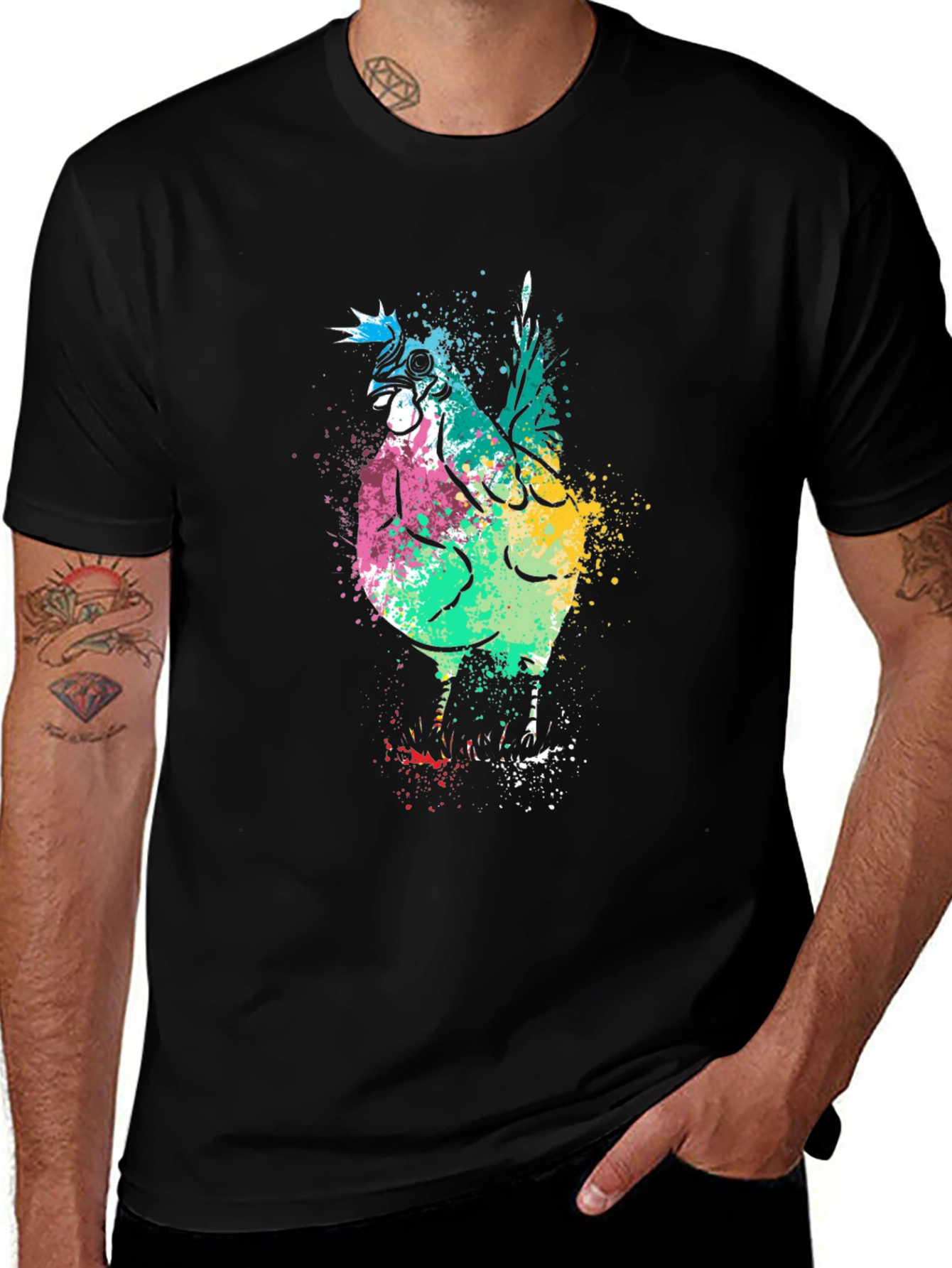 Variant 7 of Colorful Chicken Graphic Tee - Artistic Poultry Design