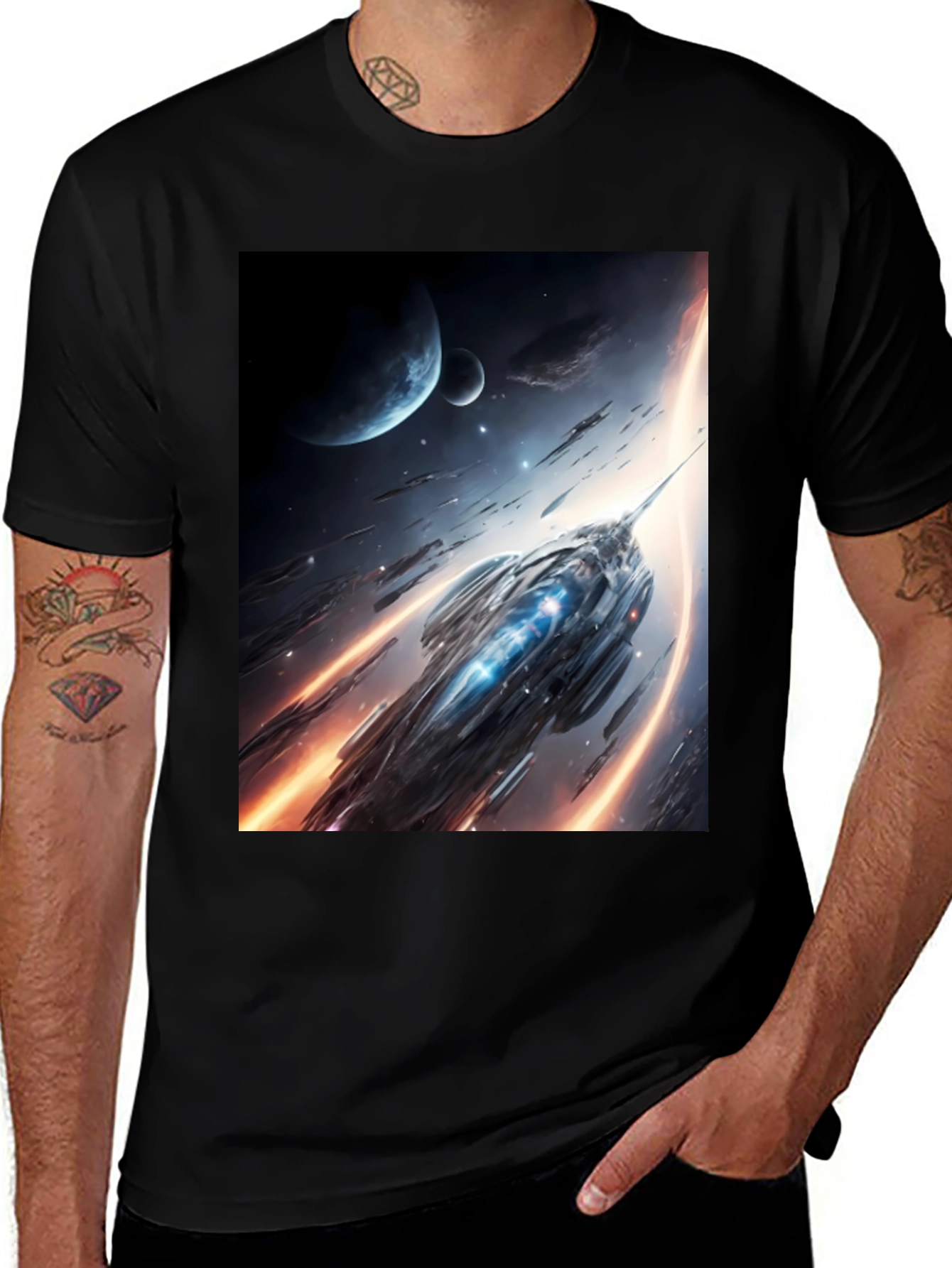 Variant 13 of Sci-Fi Spaceship Graphic Black T-Shirt