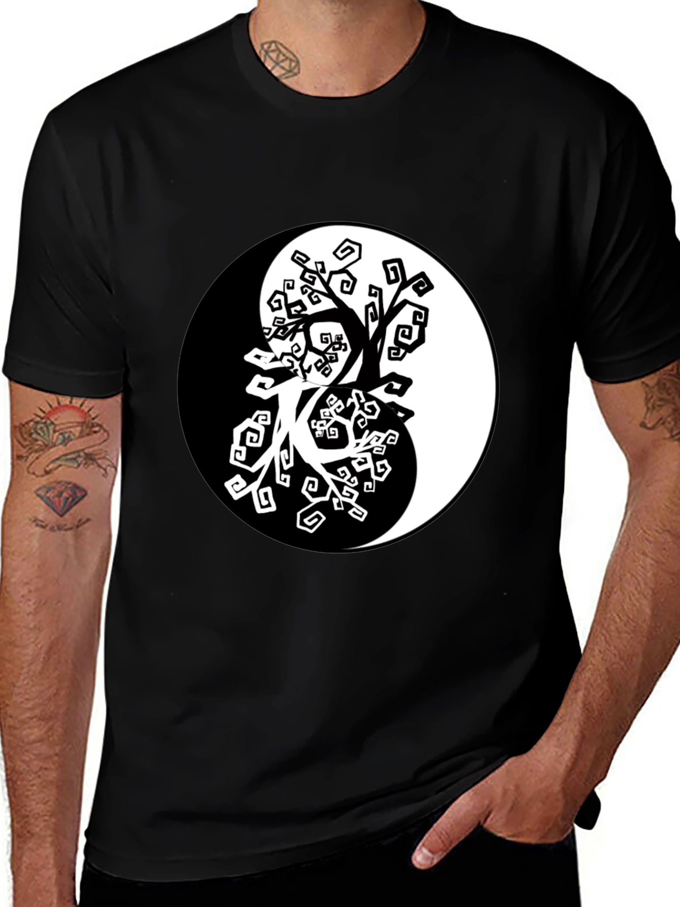 Variant 10 of Yin Yang Tree Graphic Black T-Shirt