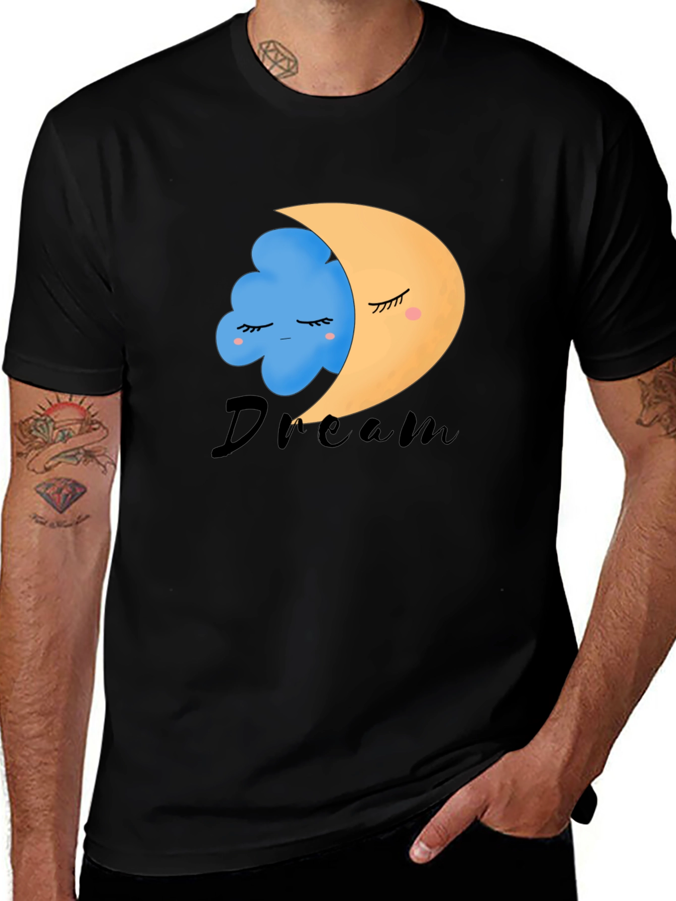 Variant 20 of Dreamy Moon and Cloud Graphic Tee - Unisex Black T-Shirt