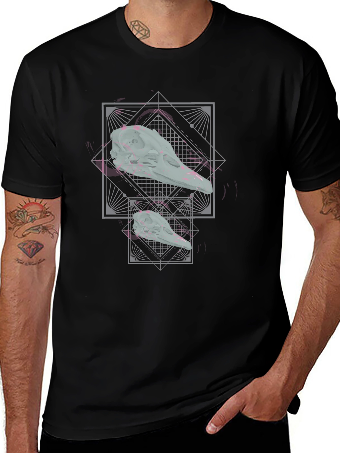 Variant 10 of Geometric Bird Skull Graphic Tee