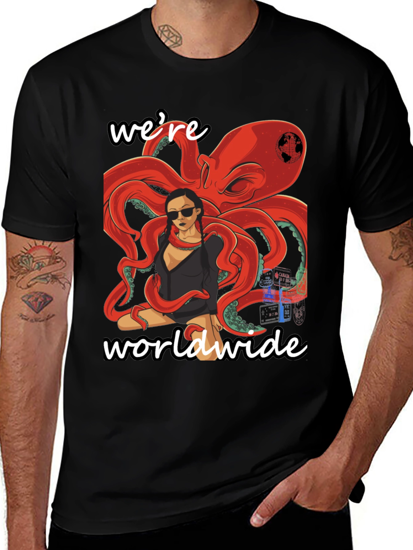 Variant 6 of Worldwide Octopus Graphic T-Shirt