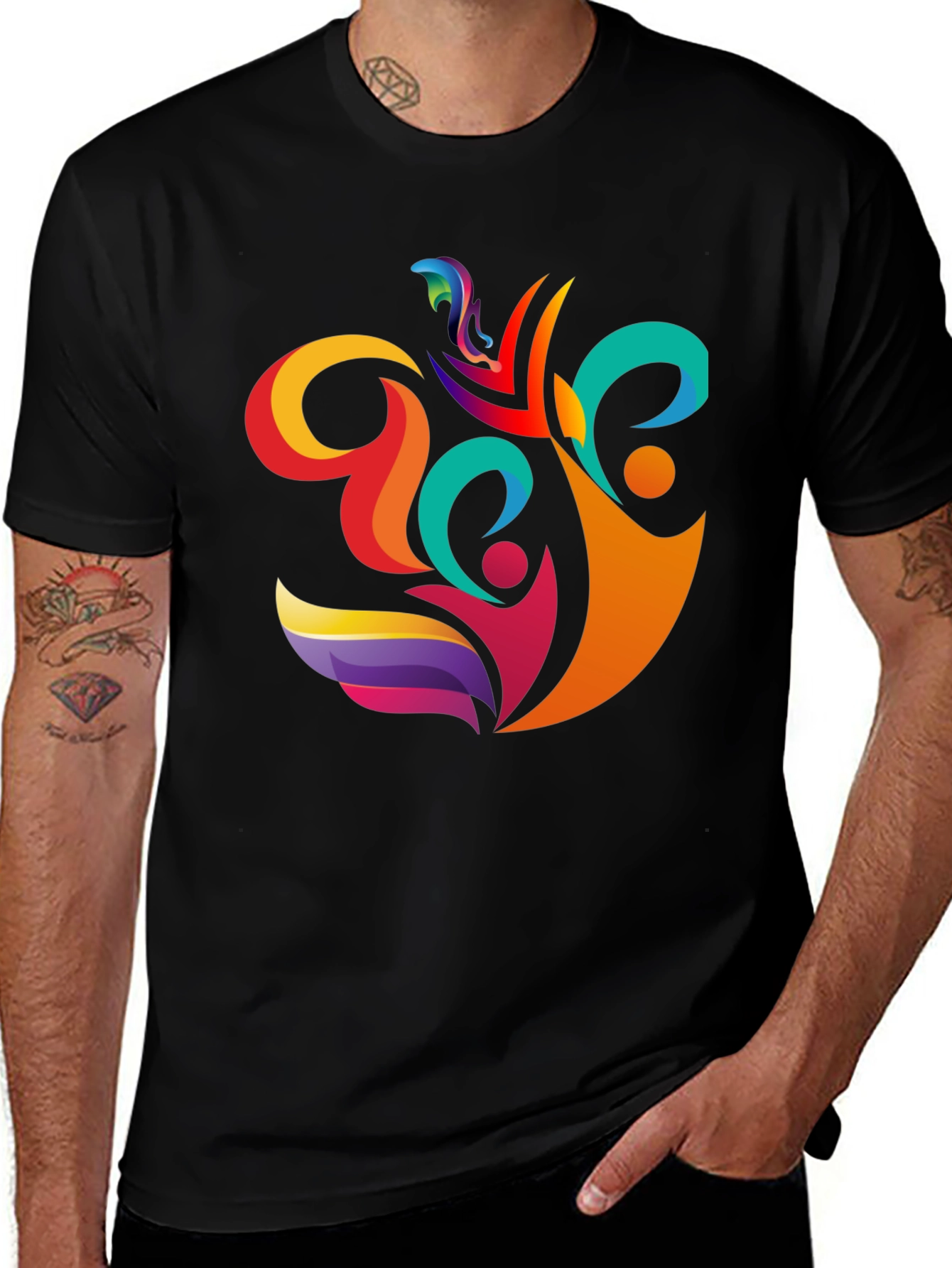 Variant 11 of Abstract Colorful Graphic Print Black T-Shirt