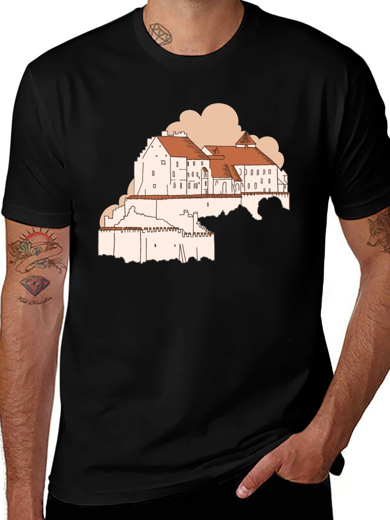 Variant 23 of Castle Graphic Tee - Black Short Sleeve Cotton T-Shirt