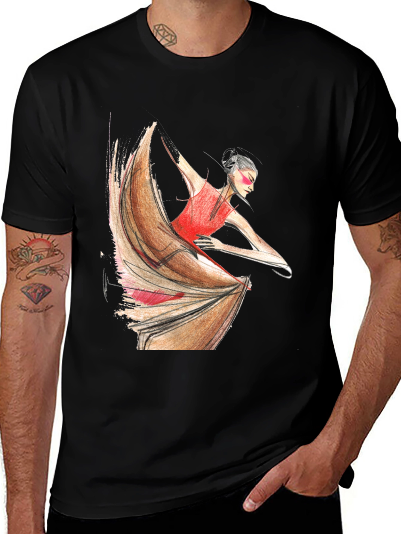 Variant 27 of Flamenco Dancer Graphic Tee - Black Unisex T-Shirt