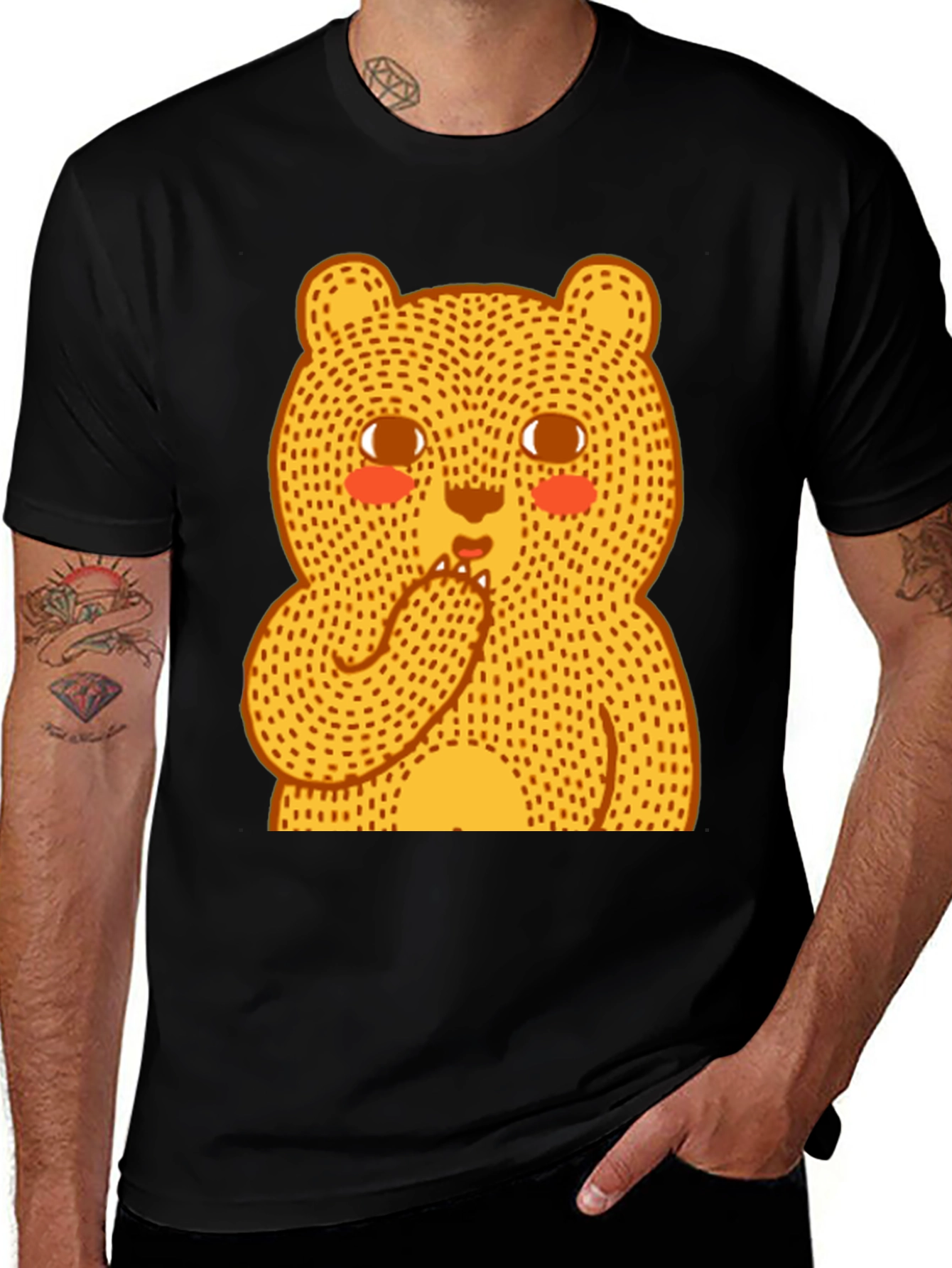 Variant 8 of Cute Bear Graphic Tee - Black Cotton Blend