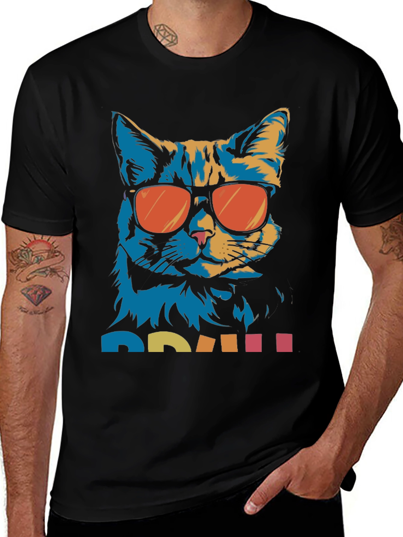 Variant 4 of Cool Cat Graphic Tee - Retro Style