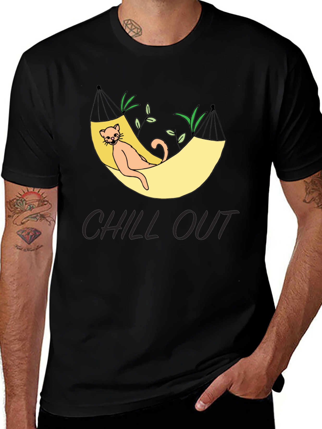 Variant 22 of Chill Out Cat Hammock Graphic Tee - Relaxed Fit