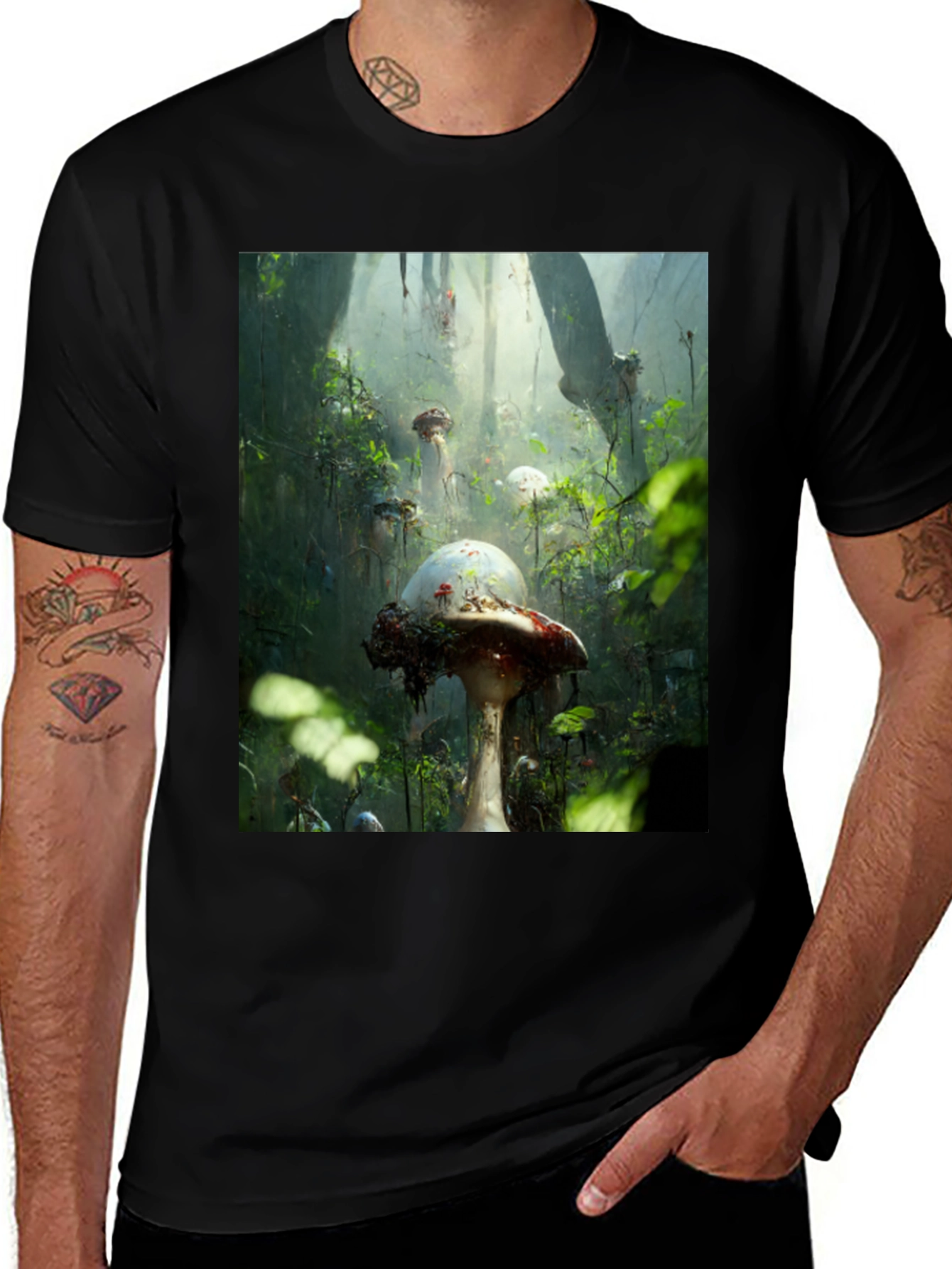 Black Enchanted Forest Mushroom T-Shirt main image
