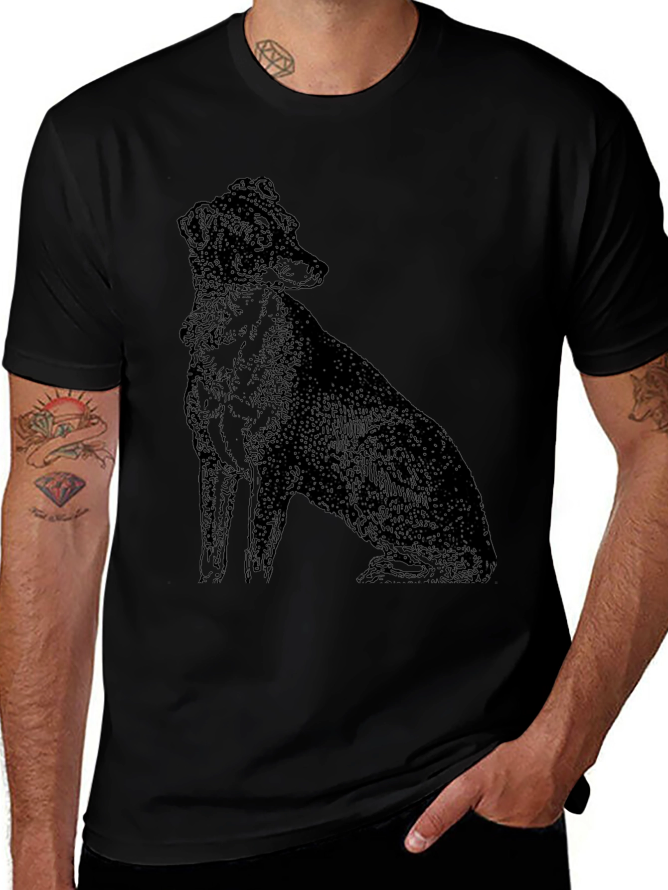 Dog Graphic Tee - Black Cotton T-Shirt