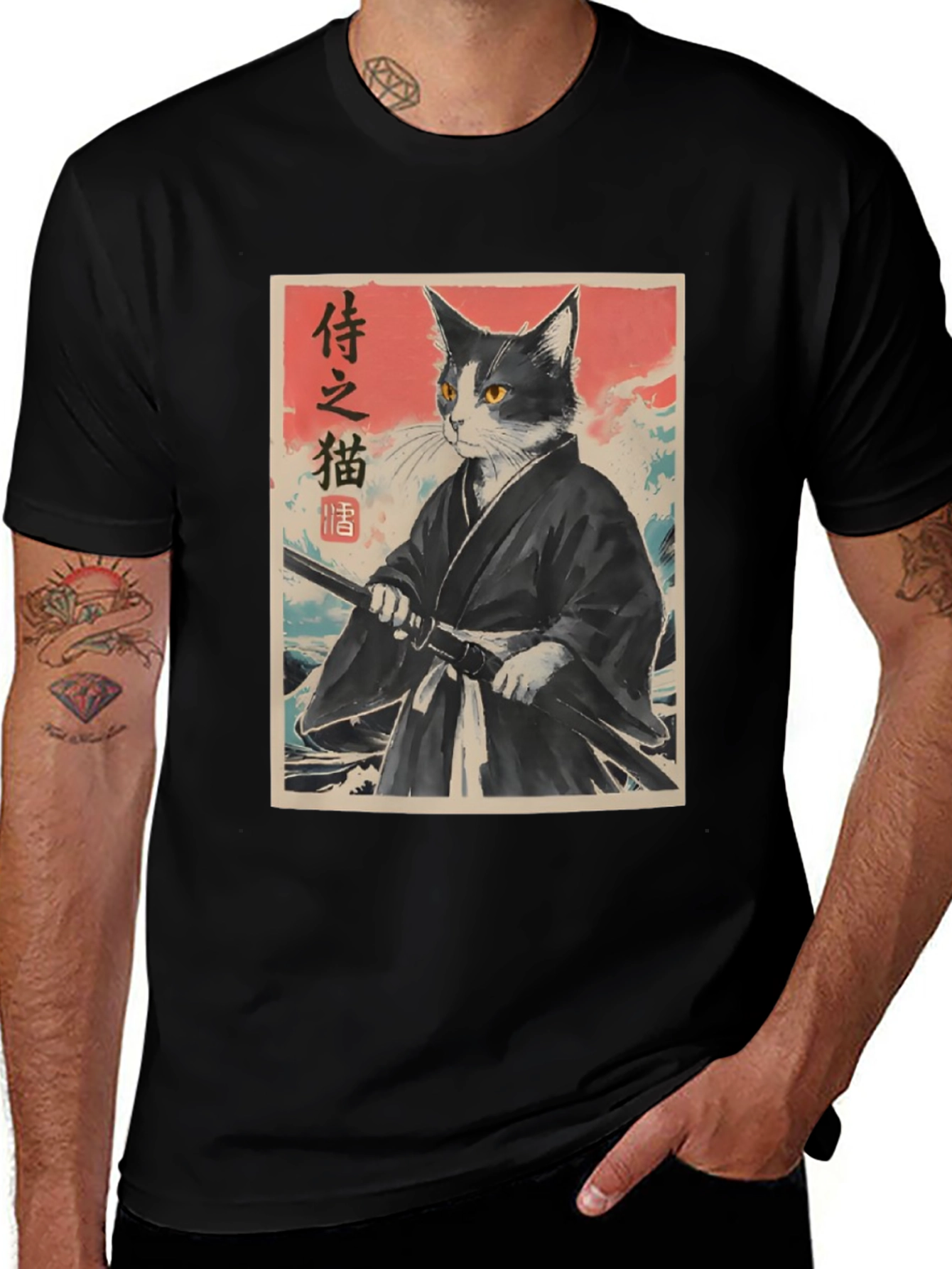 Variant 12 of Samurai Cat Graphic Tee - Japanese Art Shirt