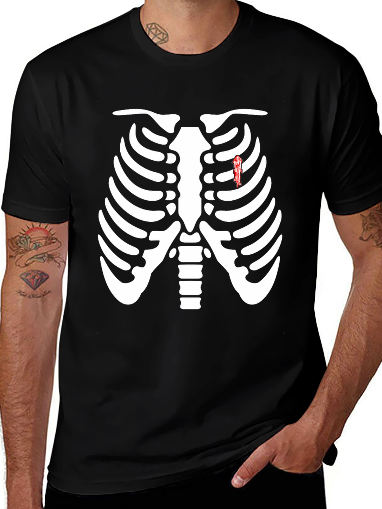 Skeleton Rib Cage T-Shirt with Heart - Halloween